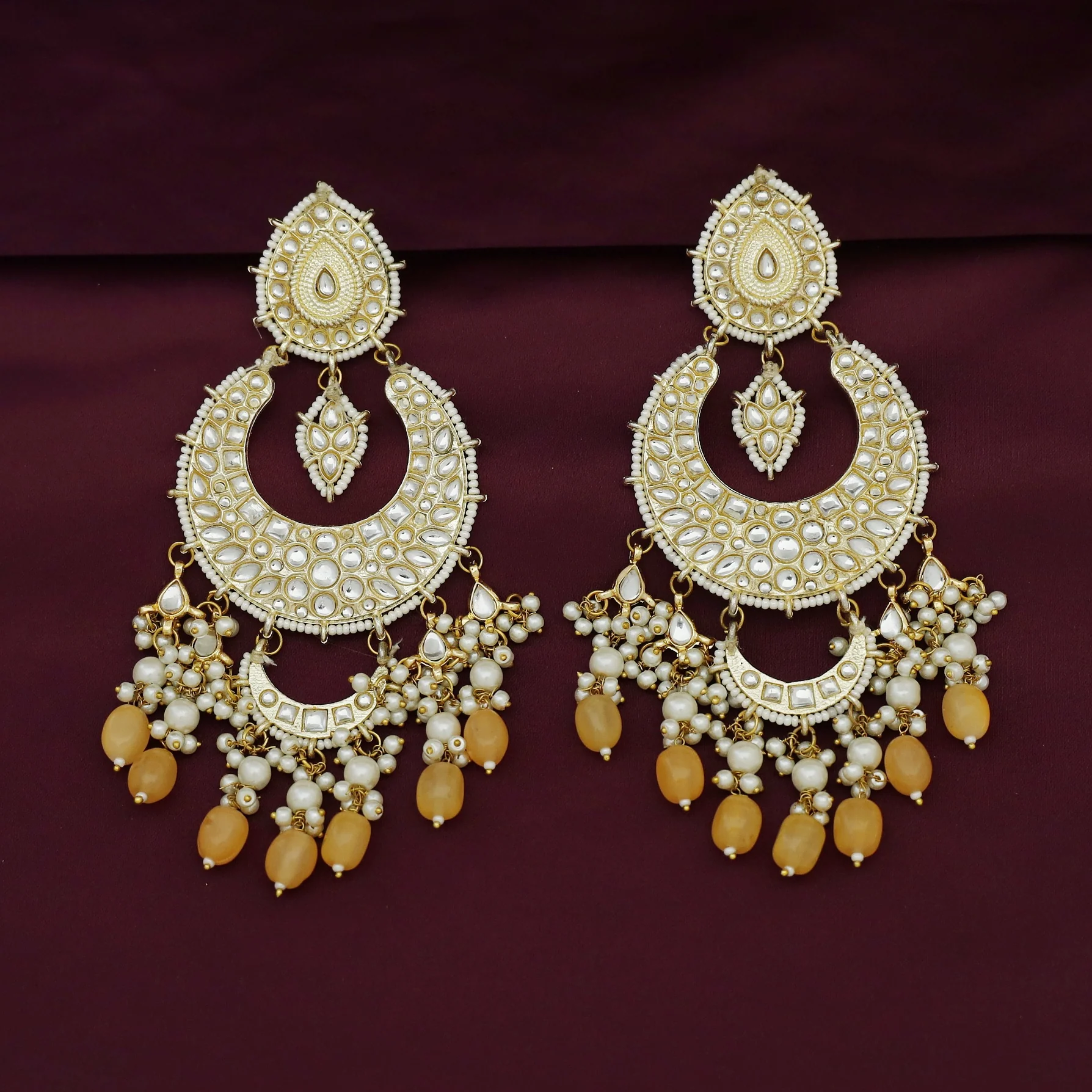 Harswita Dual Half Moon Pearl Beaded Long Chandbali Earring - Image 10