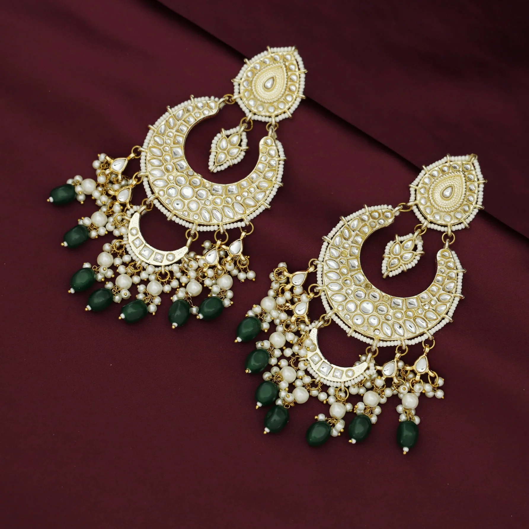 Harswita Dual Half Moon Pearl Beaded Long Chandbali Earring - Image 11