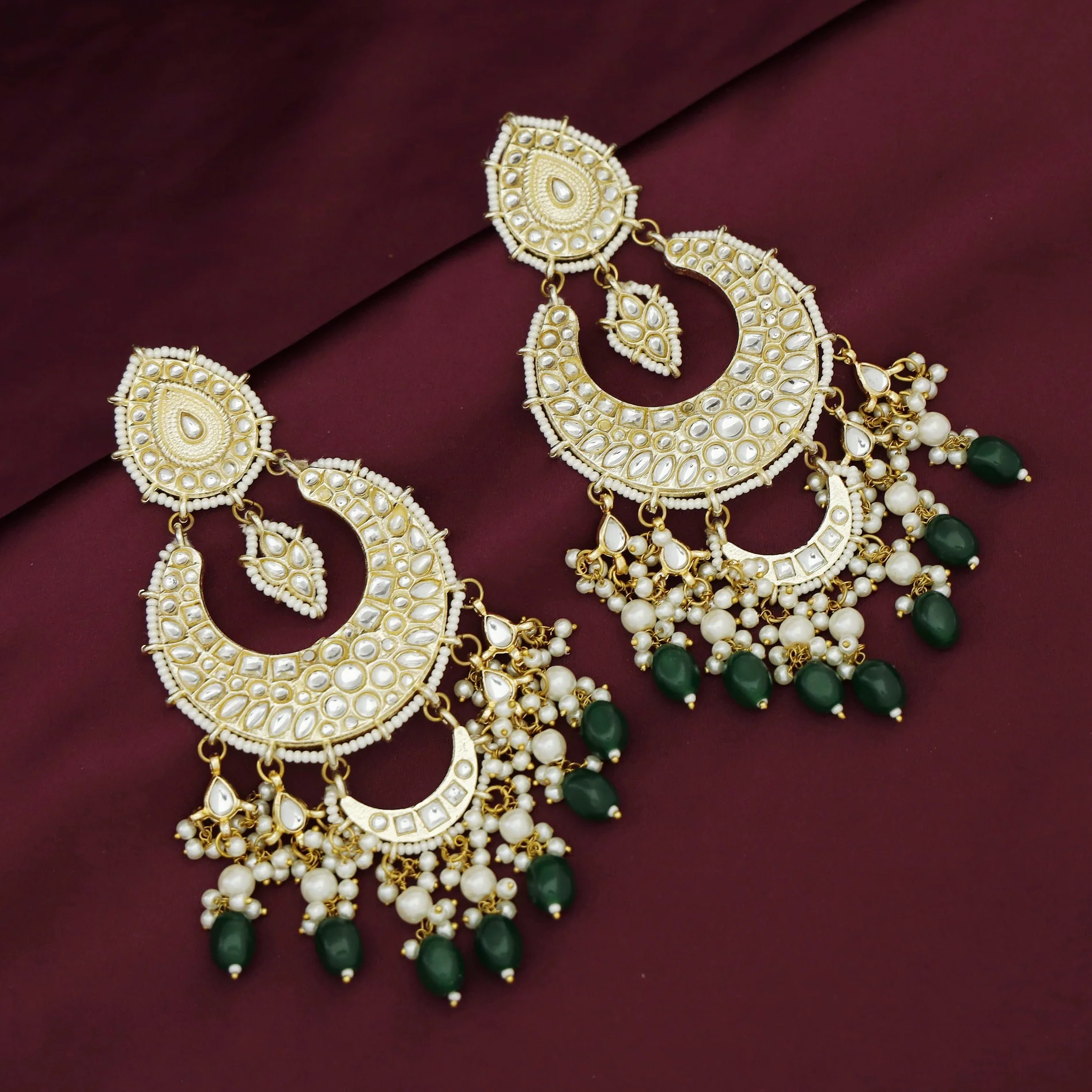 Harswita Dual Half Moon Pearl Beaded Long Chandbali Earring - Image 4