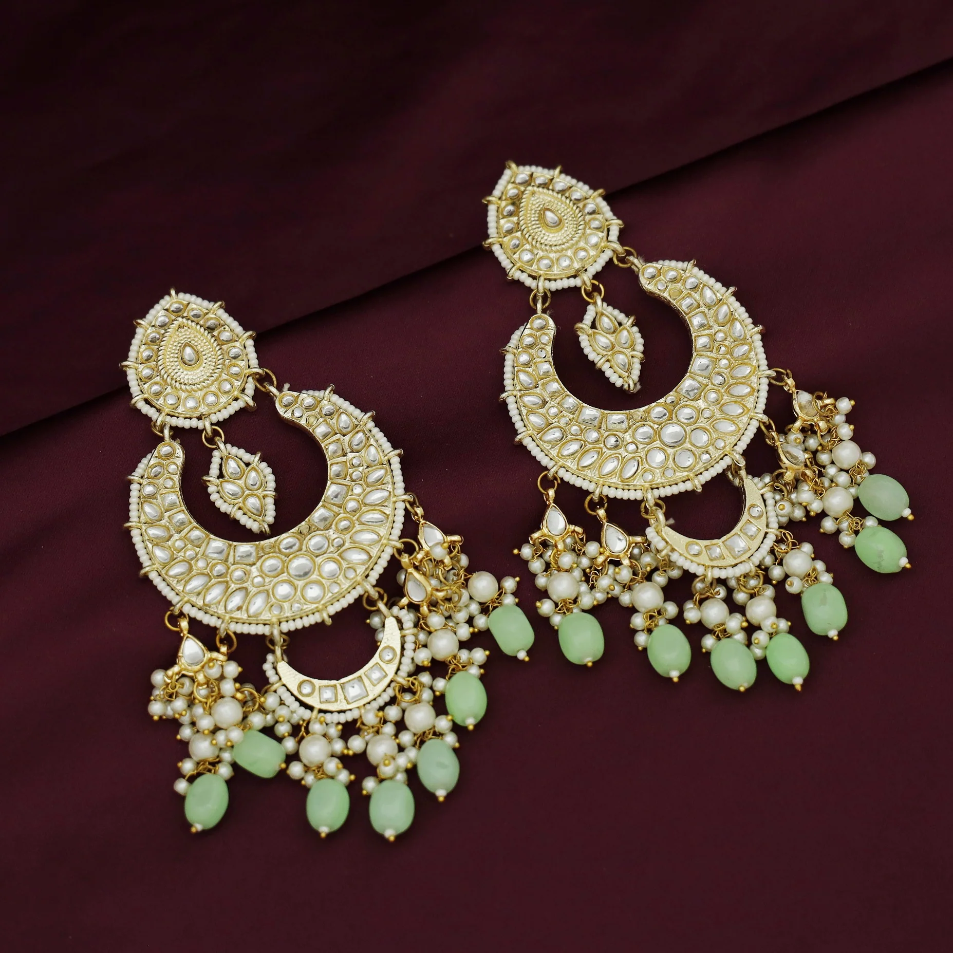 Harswita Dual Half Moon Pearl Beaded Long Chandbali Earring - Image 5