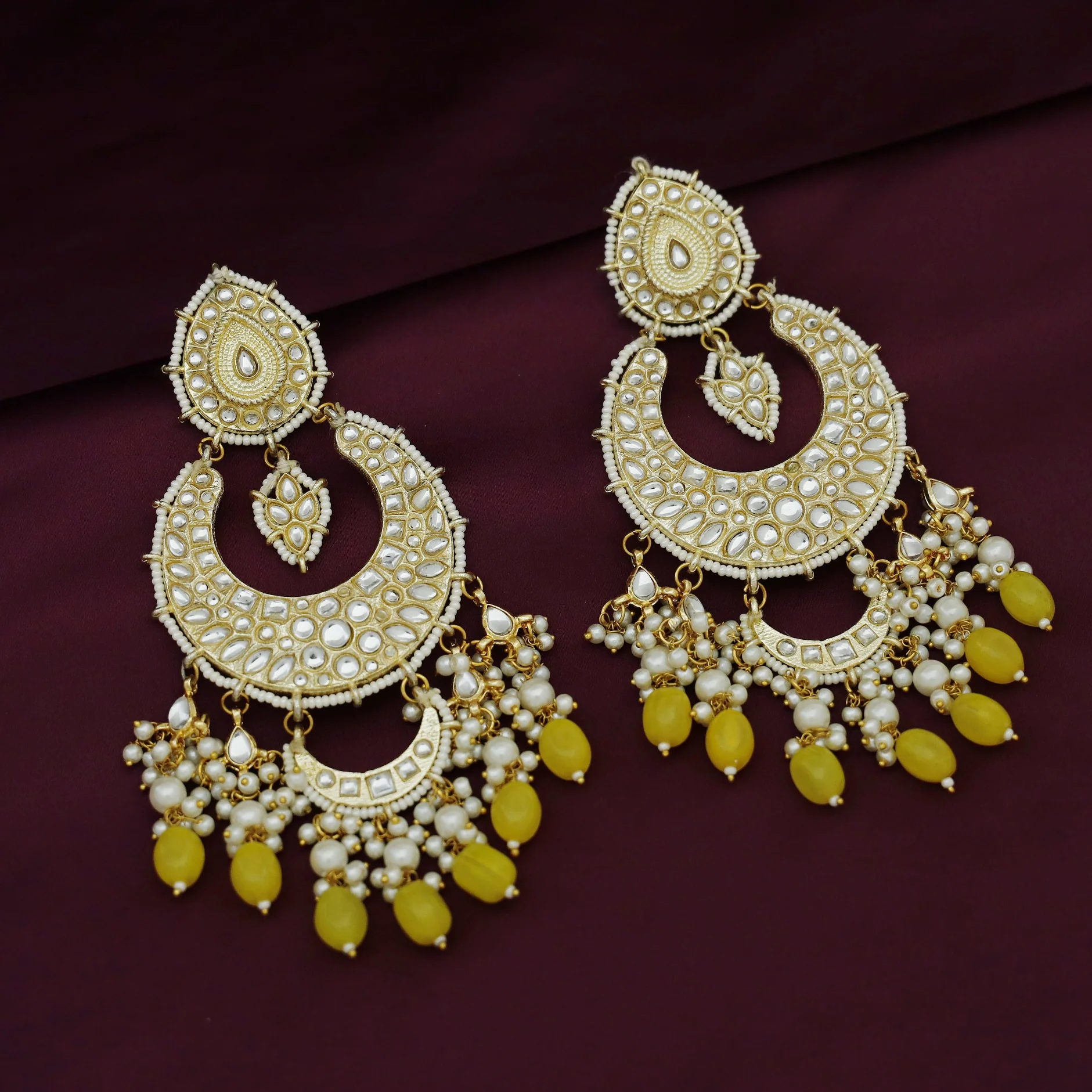 Harswita Dual Half Moon Pearl Beaded Long Chandbali Earring - Image 7
