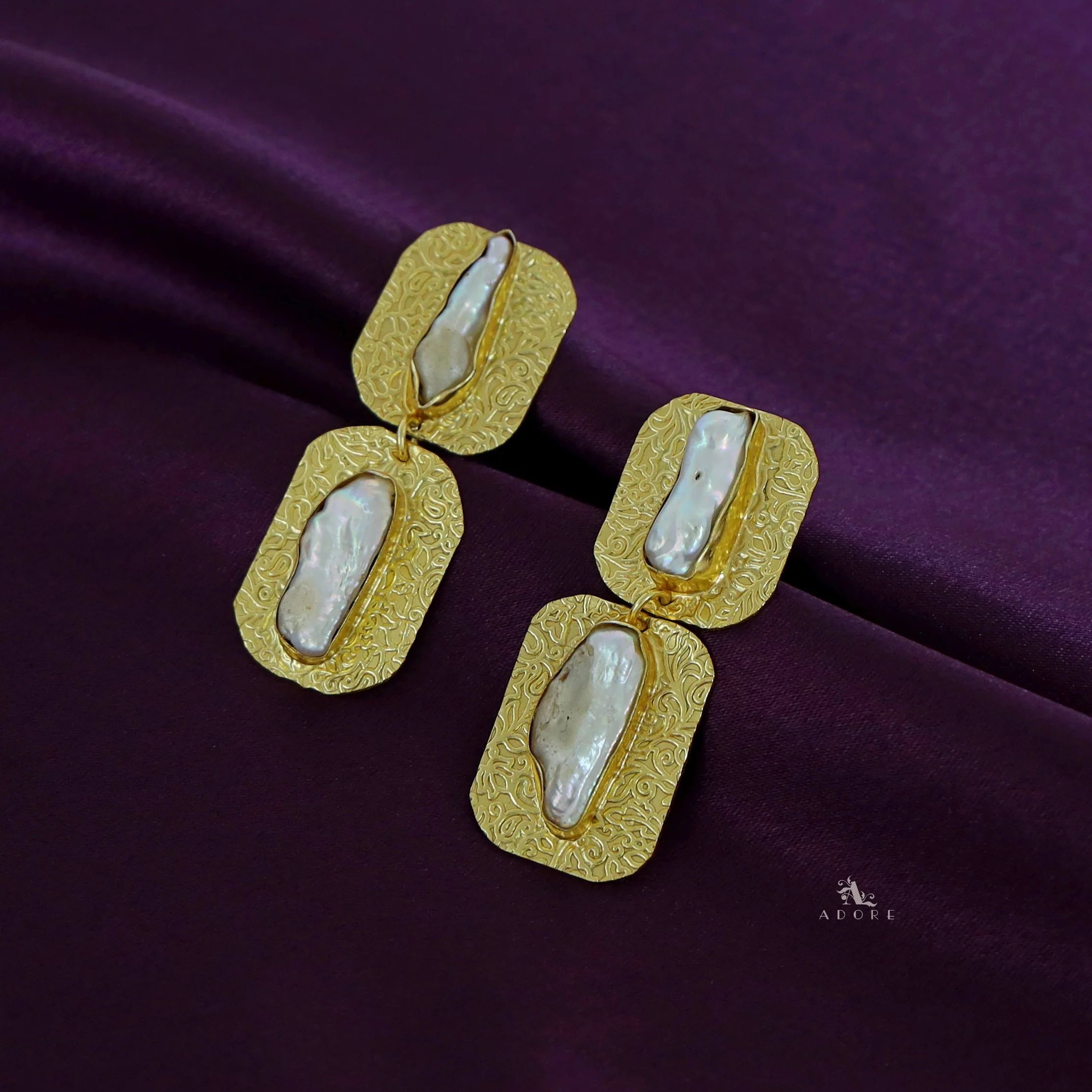 Moira Textured 2 Layer Baroque Earring - Image 3