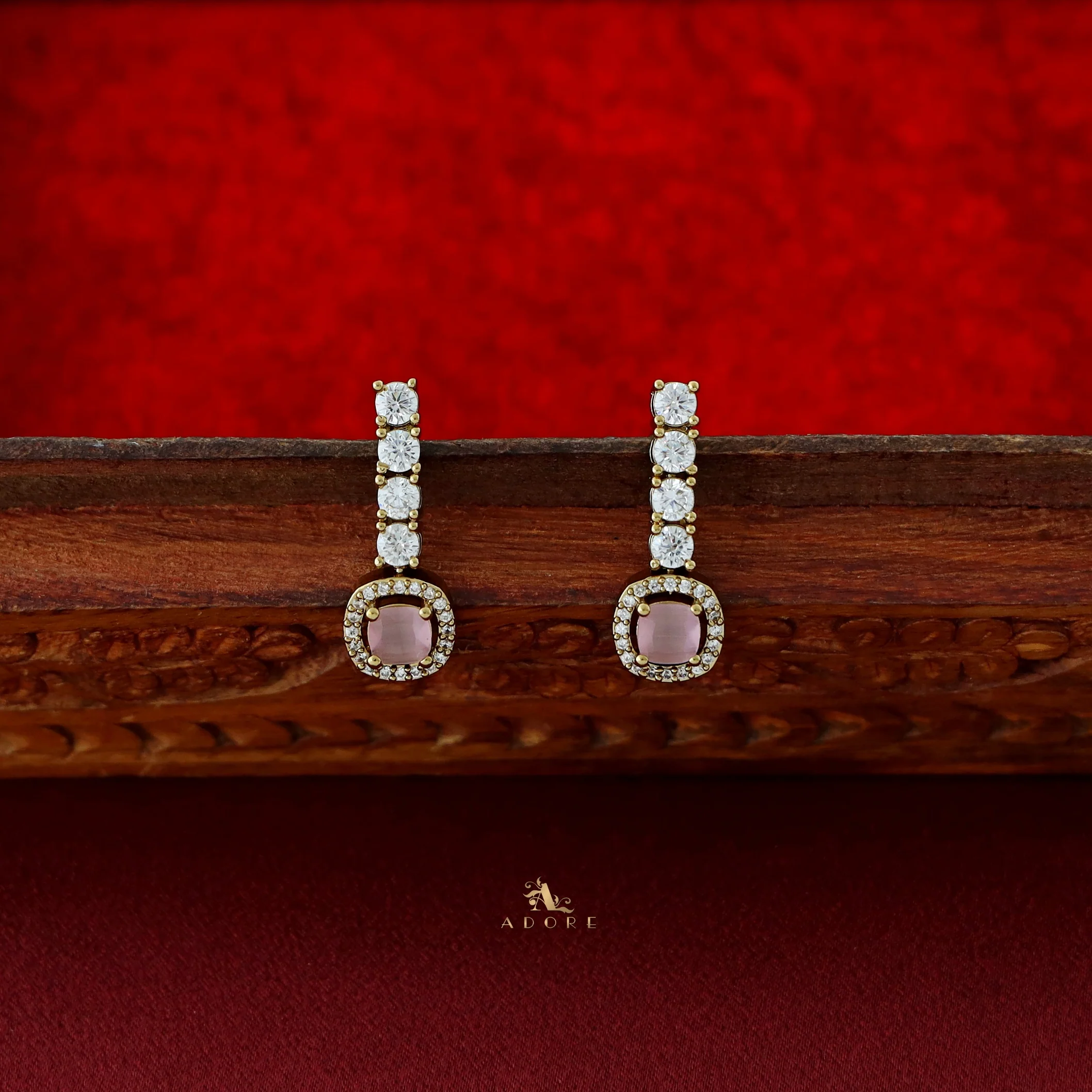 Hazel Square AD Stone Short Neckpiece With Earring - Image 9