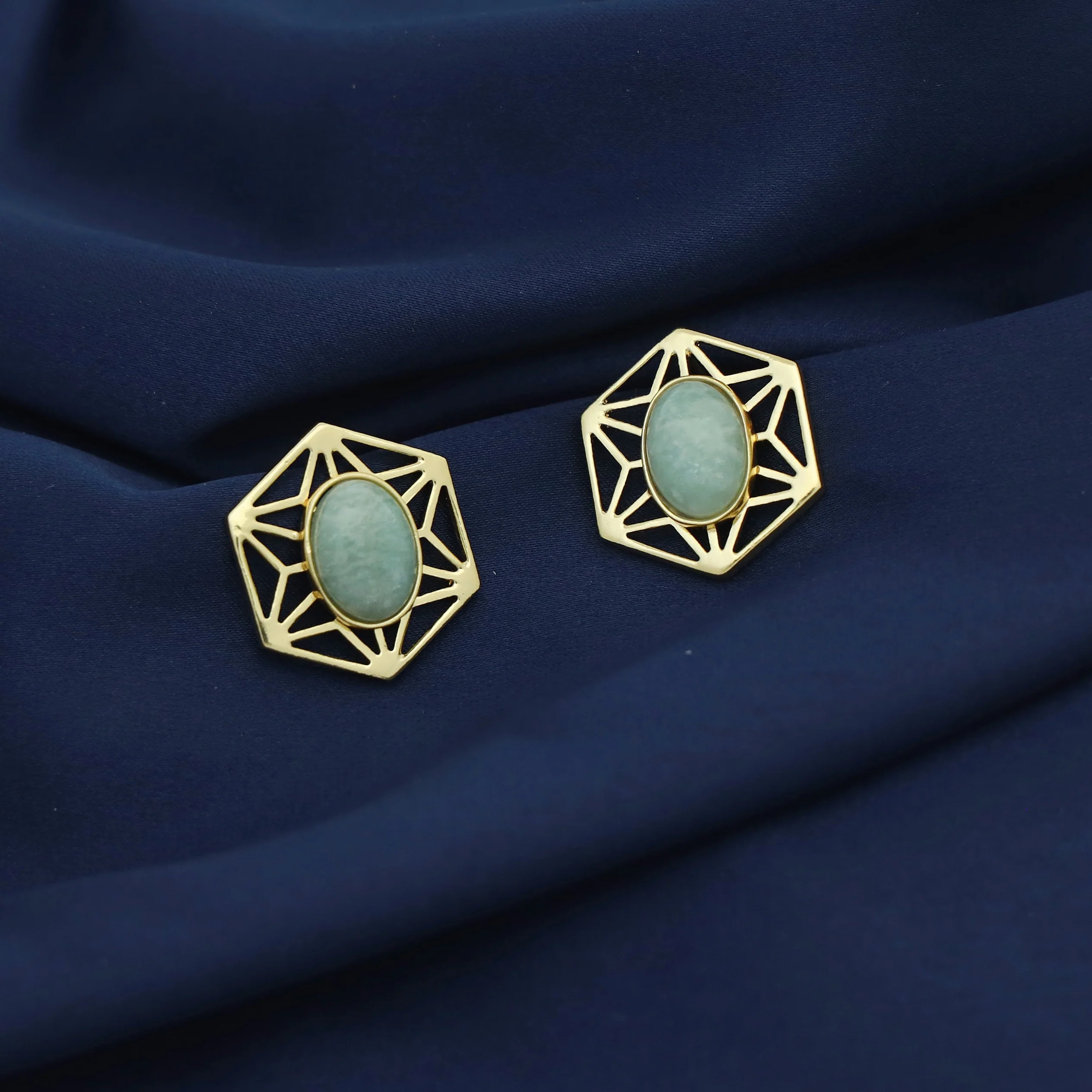 Helen Hexagon Oval Natural Stone Earring - Image 2