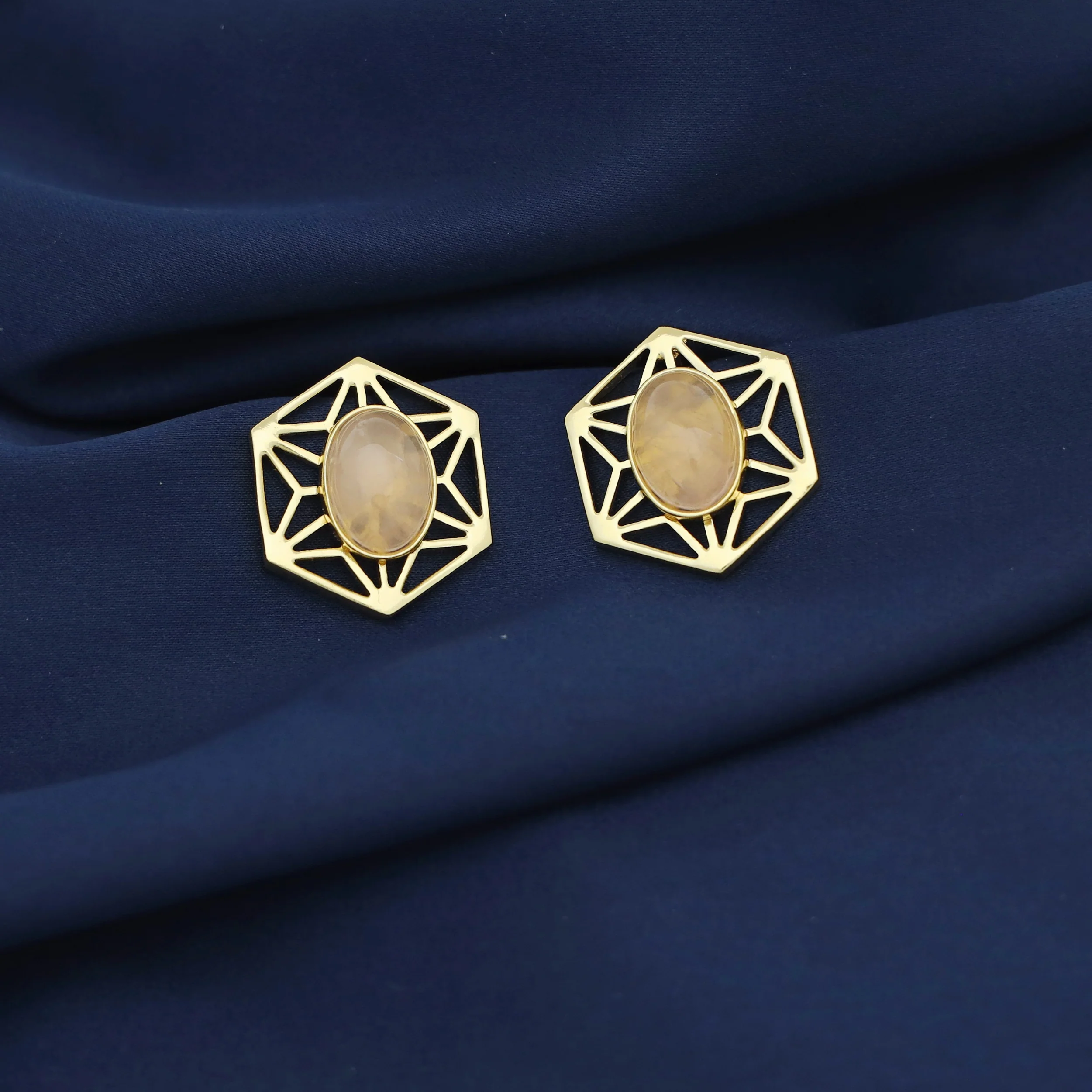 Helen Hexagon Oval Natural Stone Earring - Image 3