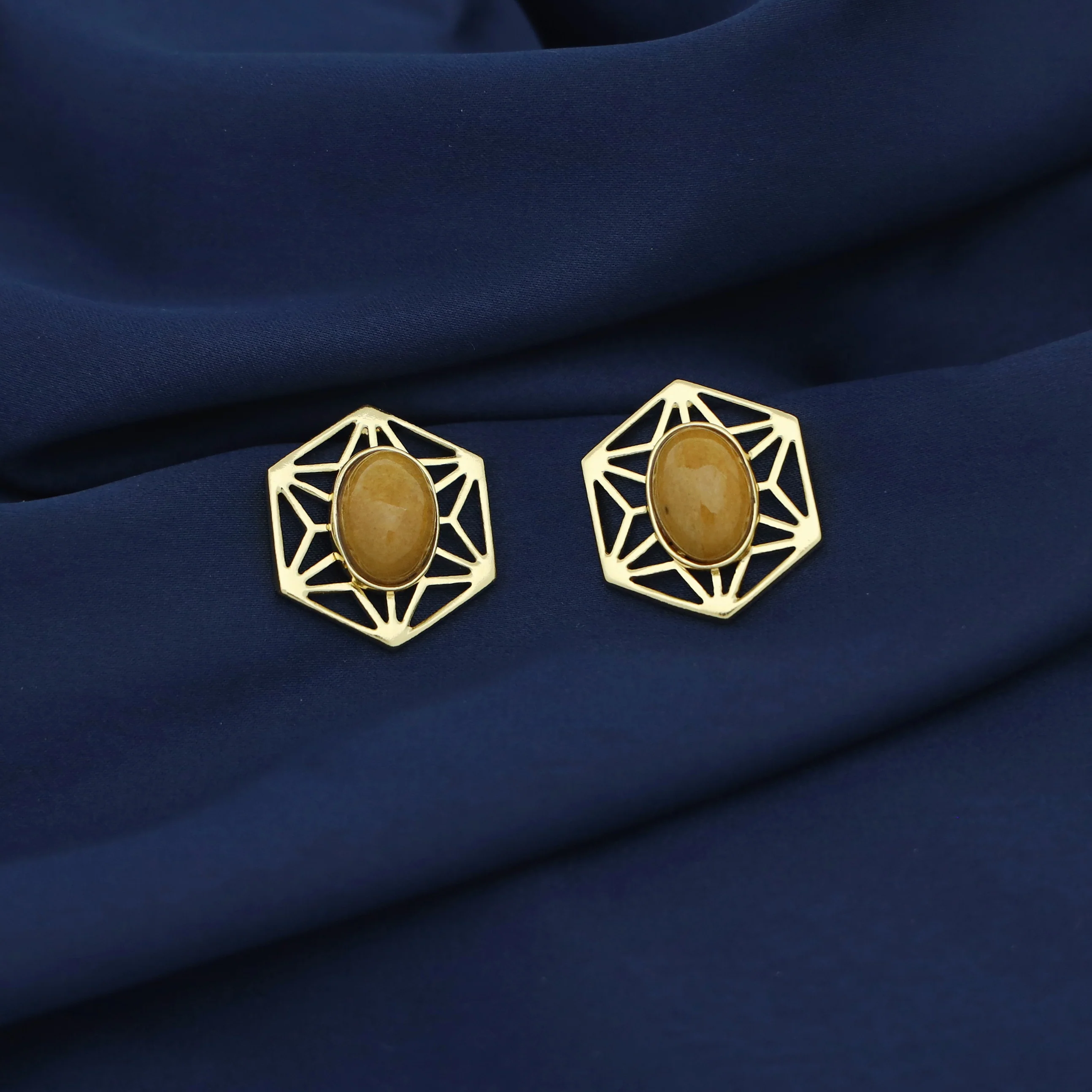 Helen Hexagon Oval Natural Stone Earring - Image 4
