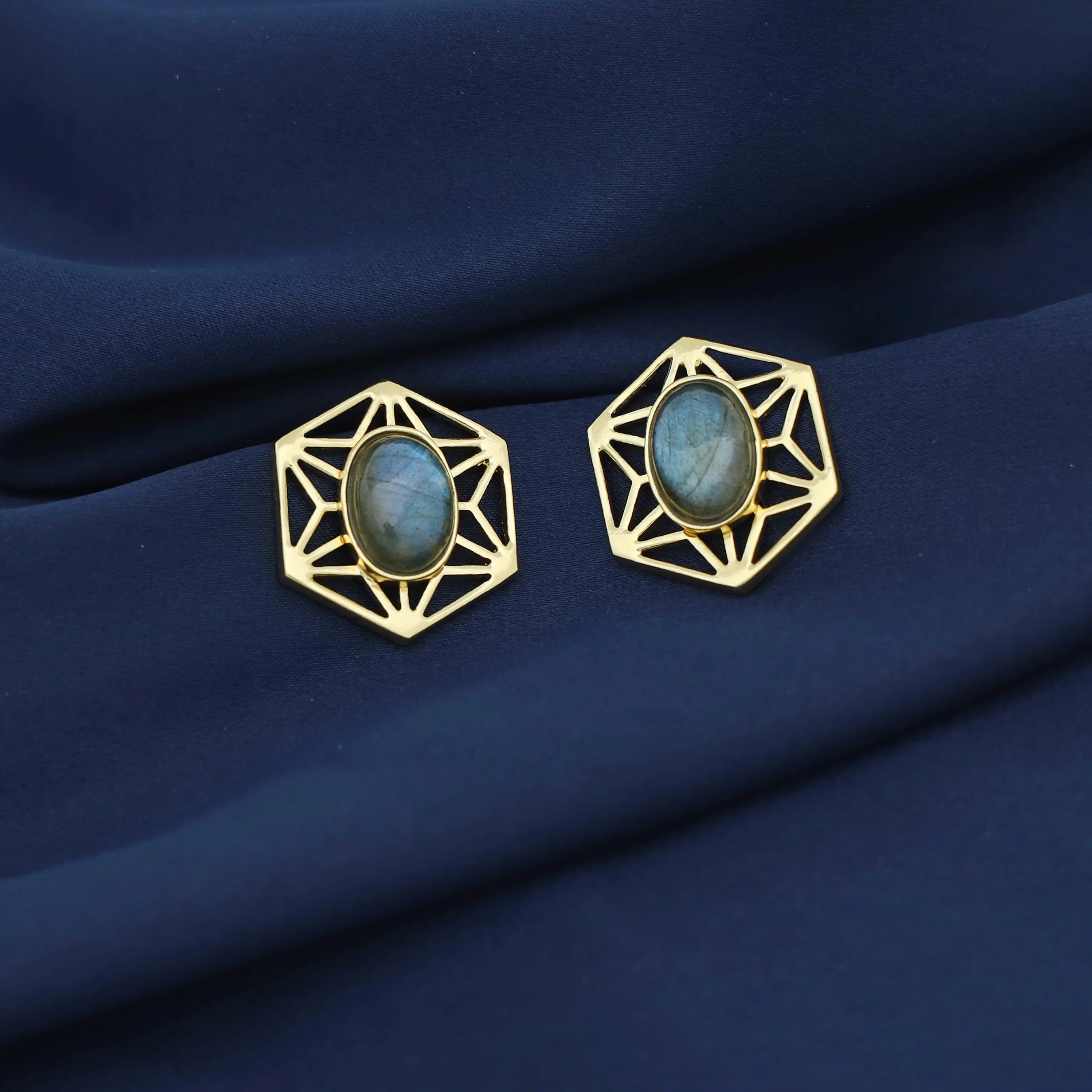 Helen Hexagon Oval Natural Stone Earring - Image 5