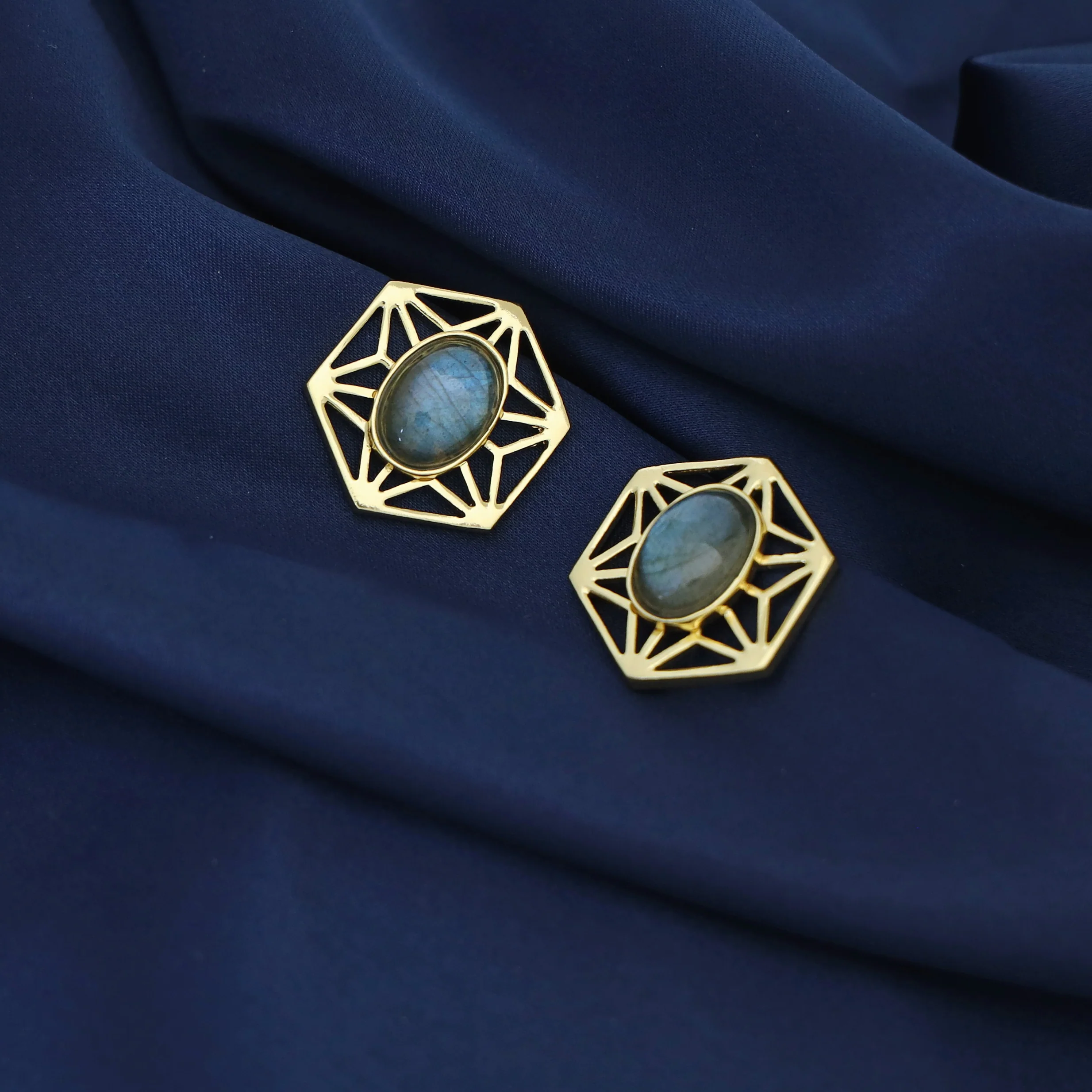Helen Hexagon Oval Natural Stone Earring - Image 6
