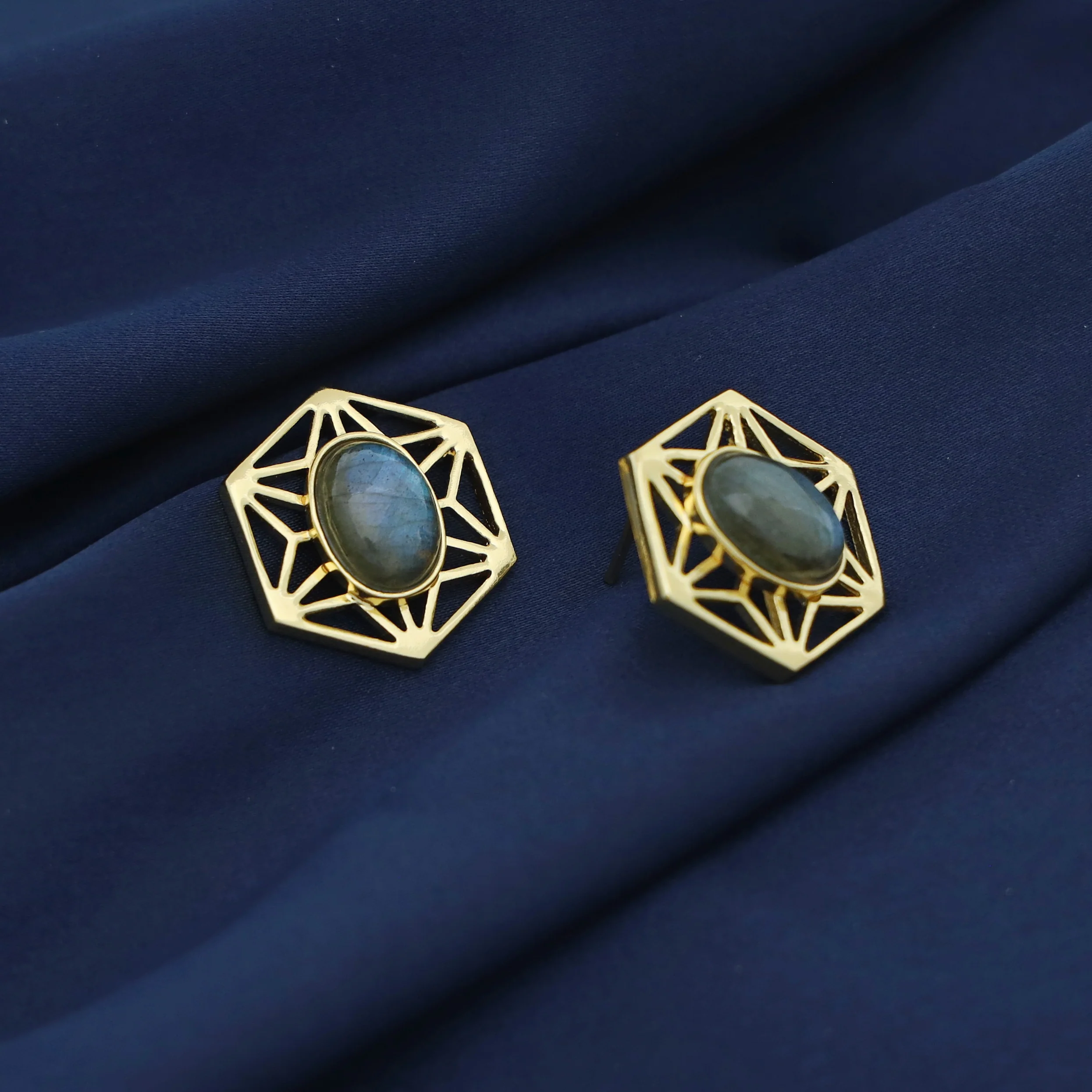 Helen Hexagon Oval Natural Stone Earring - Image 7