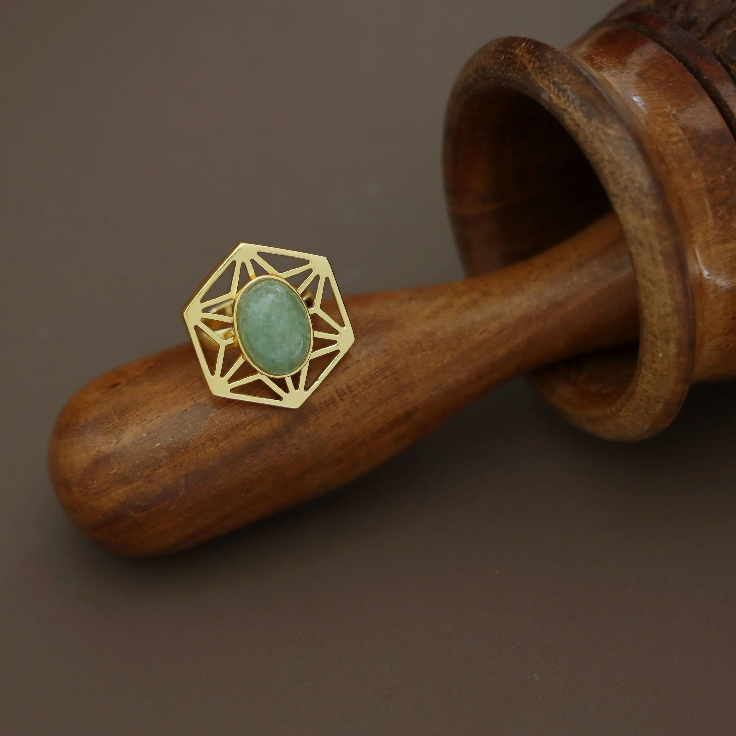 Helen Hexagon Oval Natural Stone Ring - Image 2