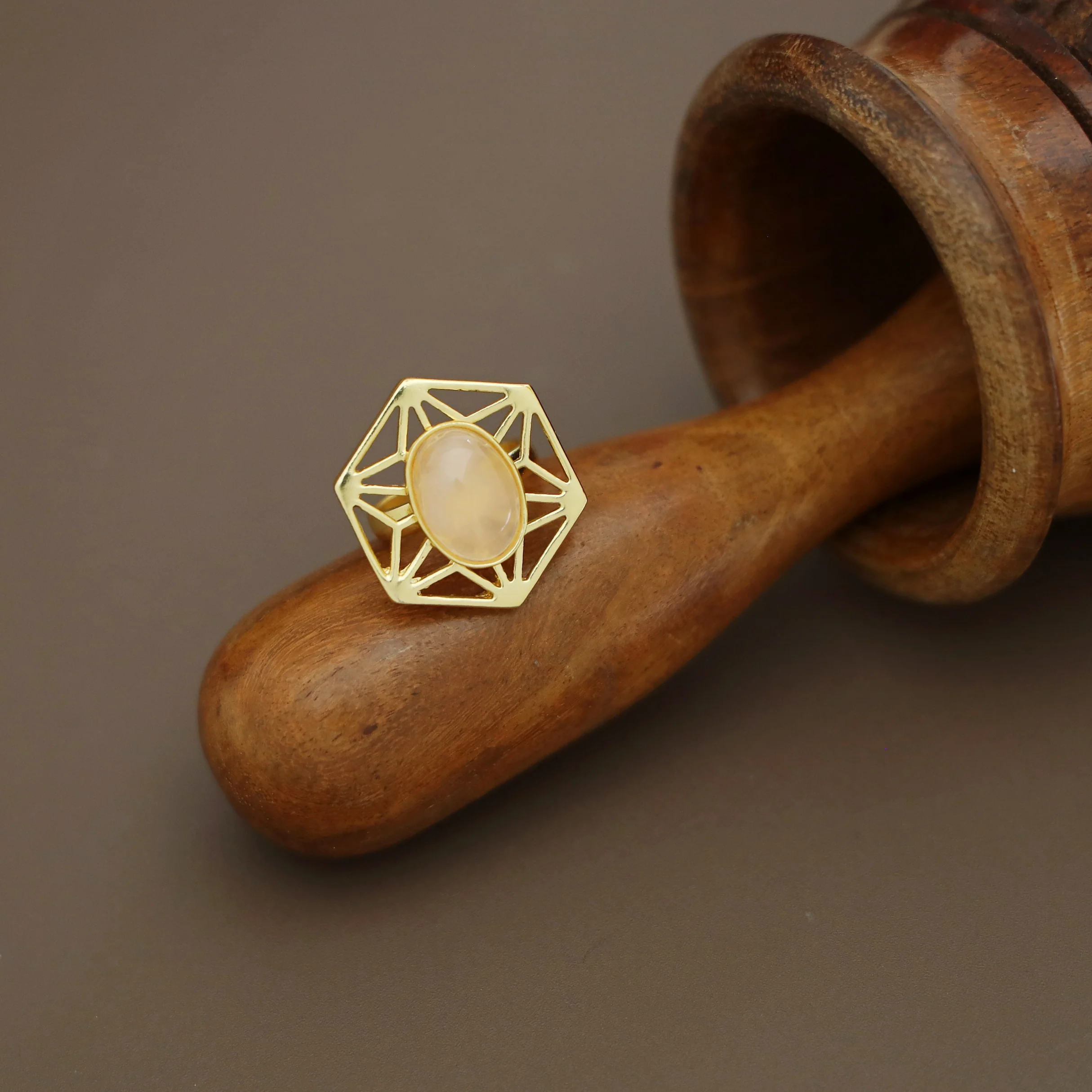 Helen Hexagon Oval Natural Stone Ring - Image 4