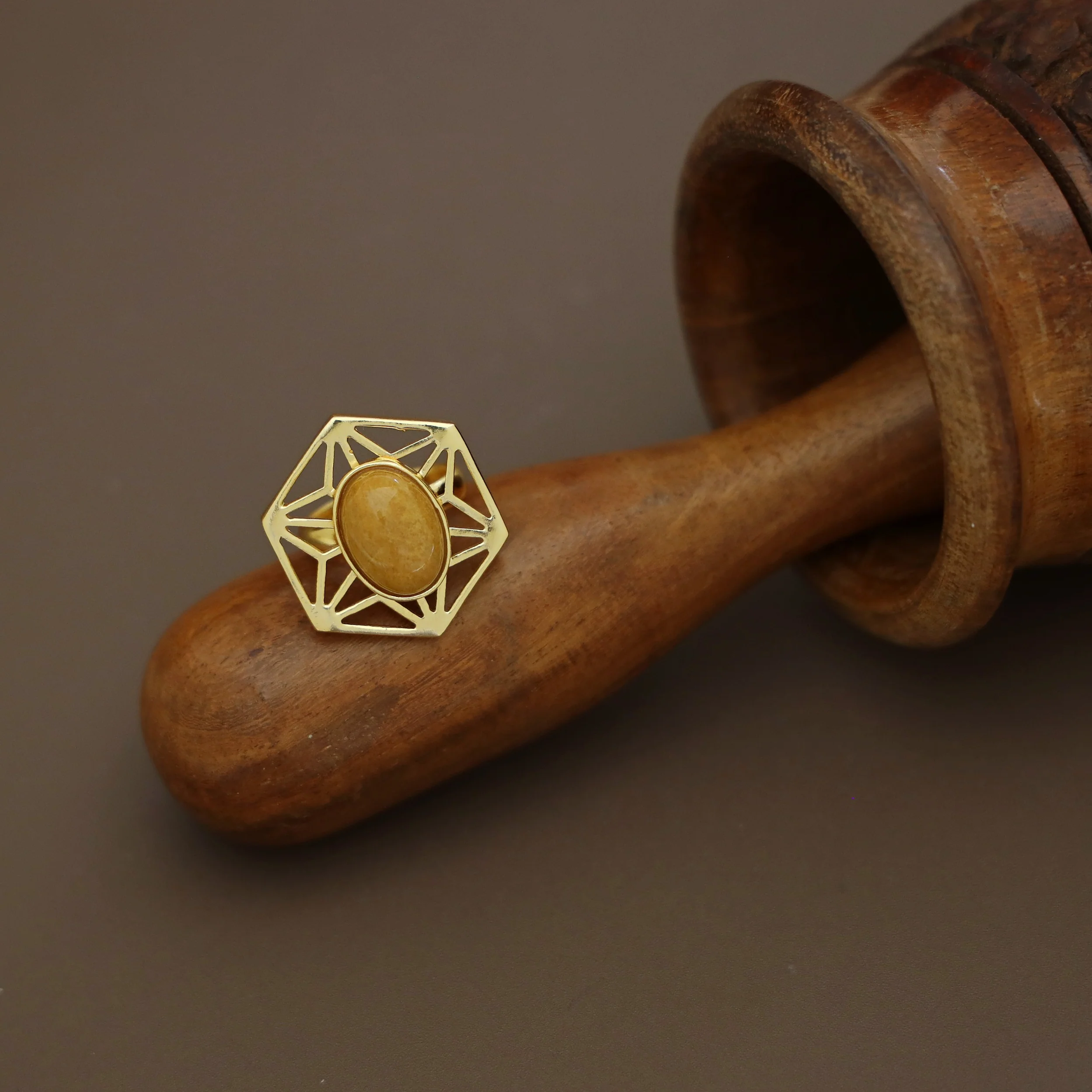 Helen Hexagon Oval Natural Stone Ring - Image 5