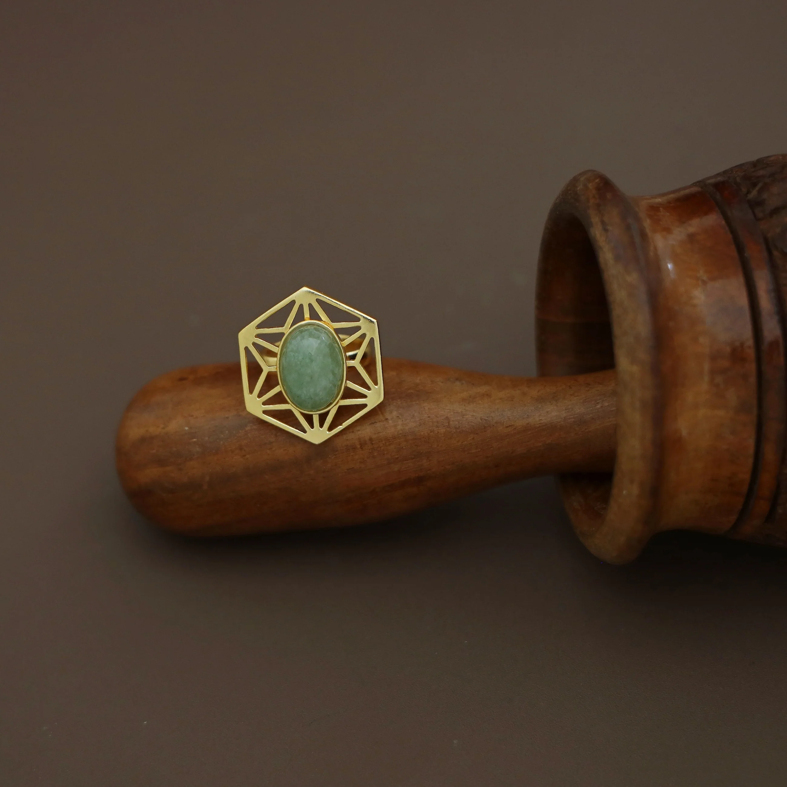 Helen Hexagon Oval Natural Stone Ring - Image 6