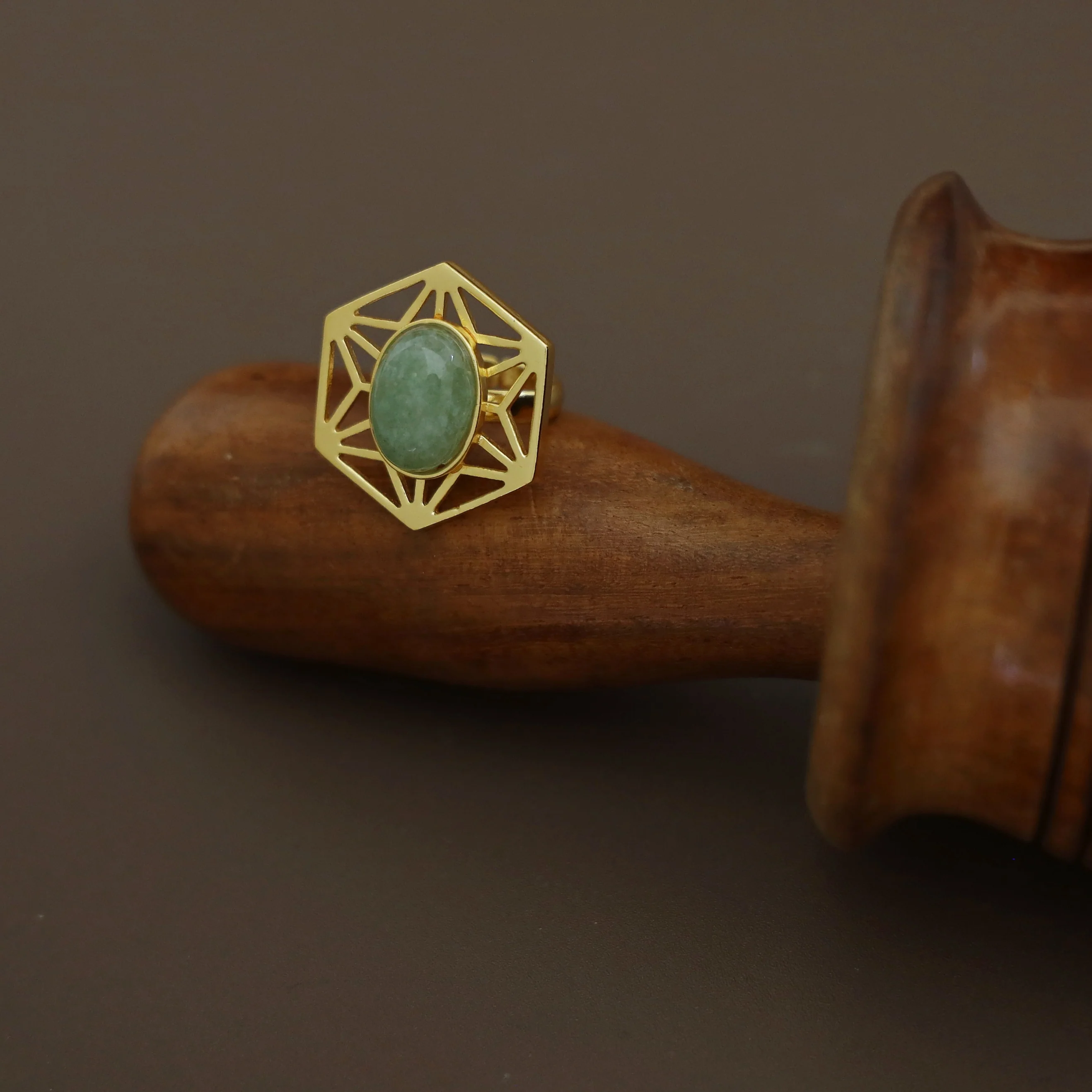 Helen Hexagon Oval Natural Stone Ring - Image 7