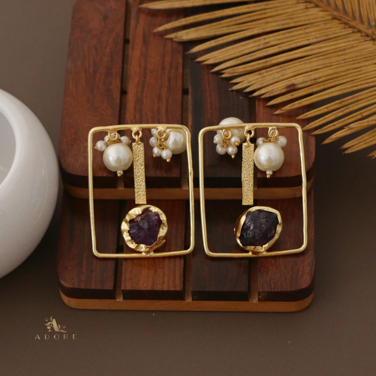 Hemantha Raw  Stone Pearl Earring - Image 2