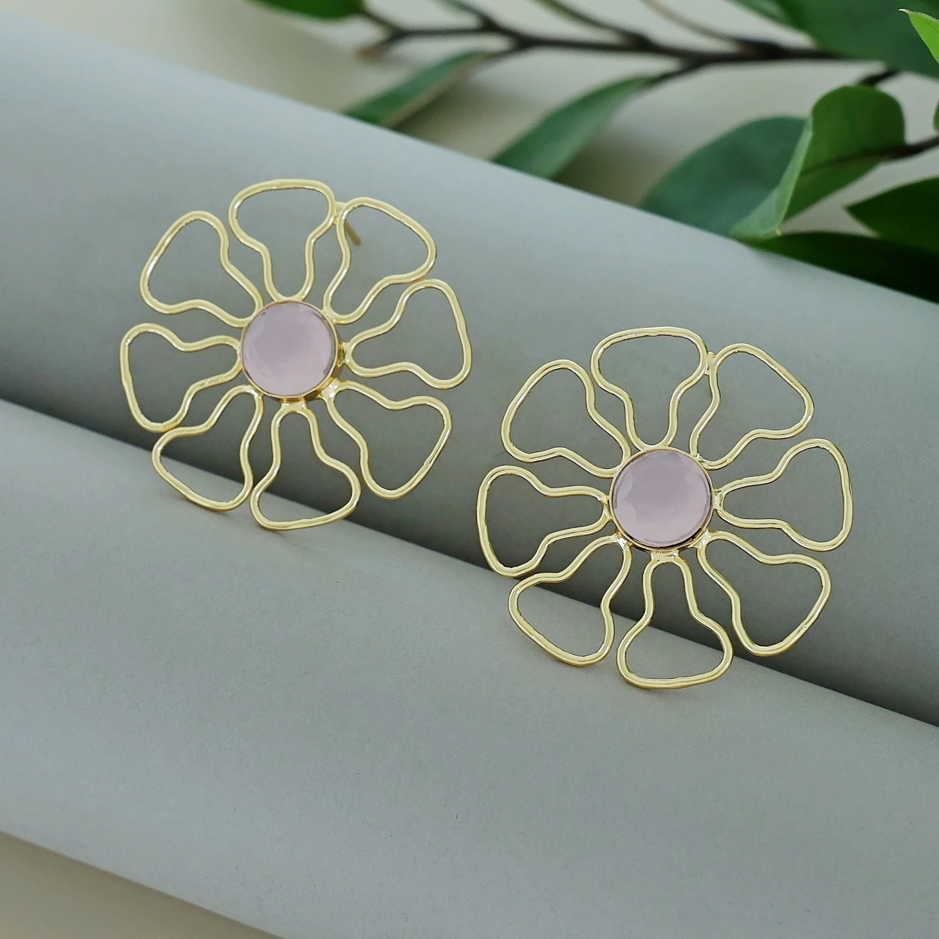 Henley Golden Floral Glossy Stone Earring - Image 10