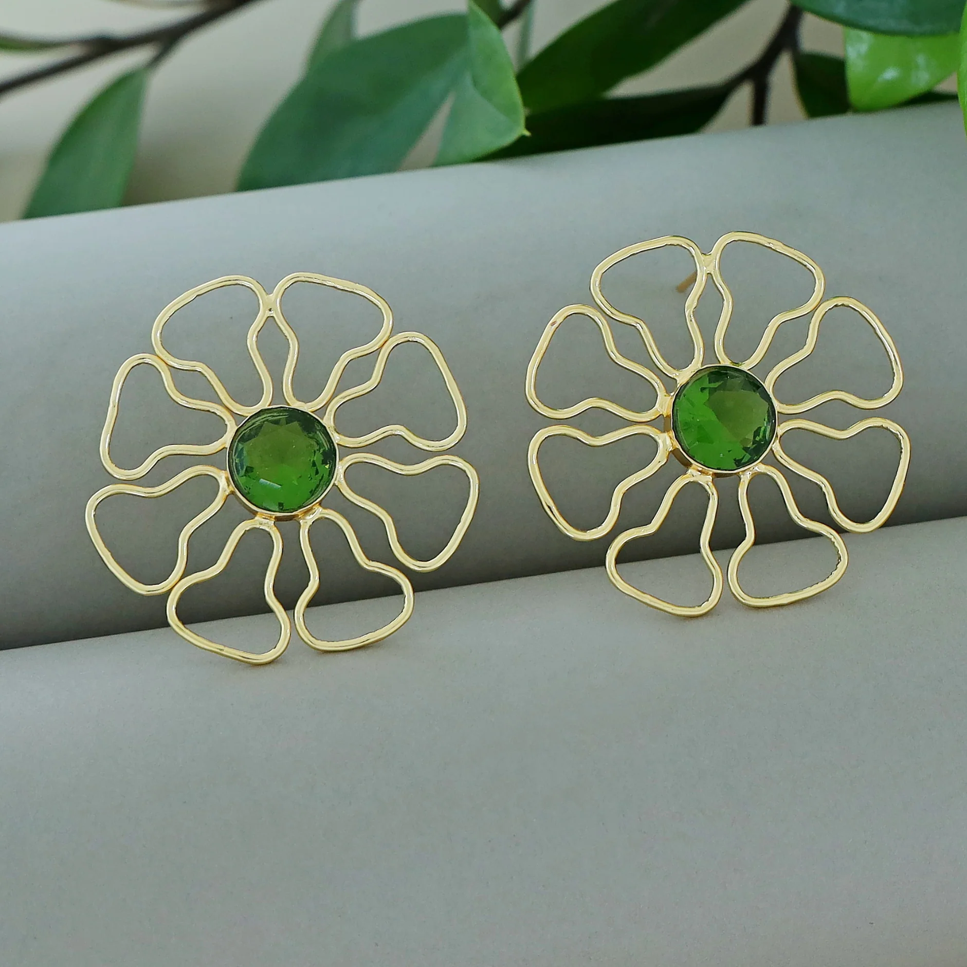 Henley Golden Floral Glossy Stone Earring - Image 3