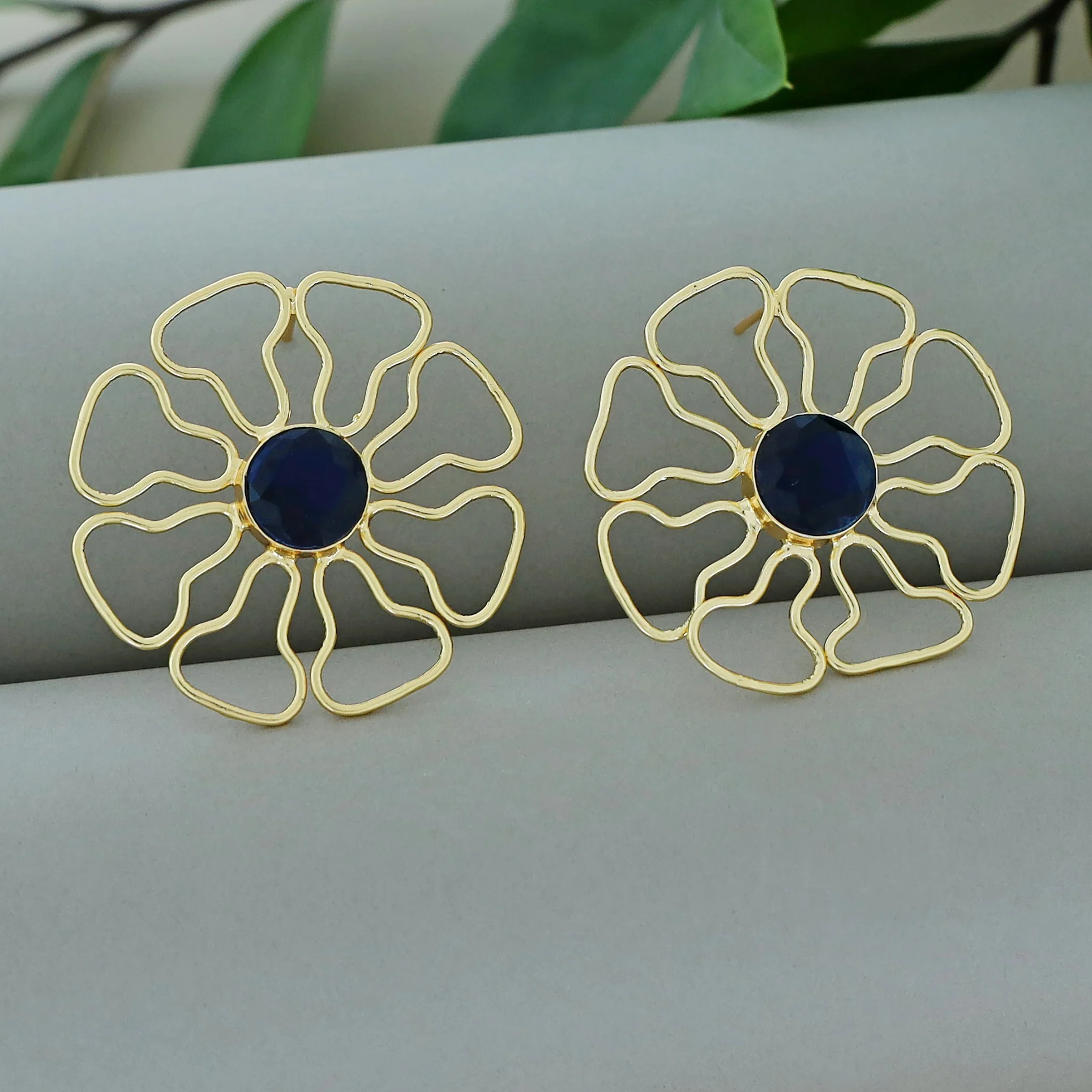 Henley Golden Floral Glossy Stone Earring - Image 6