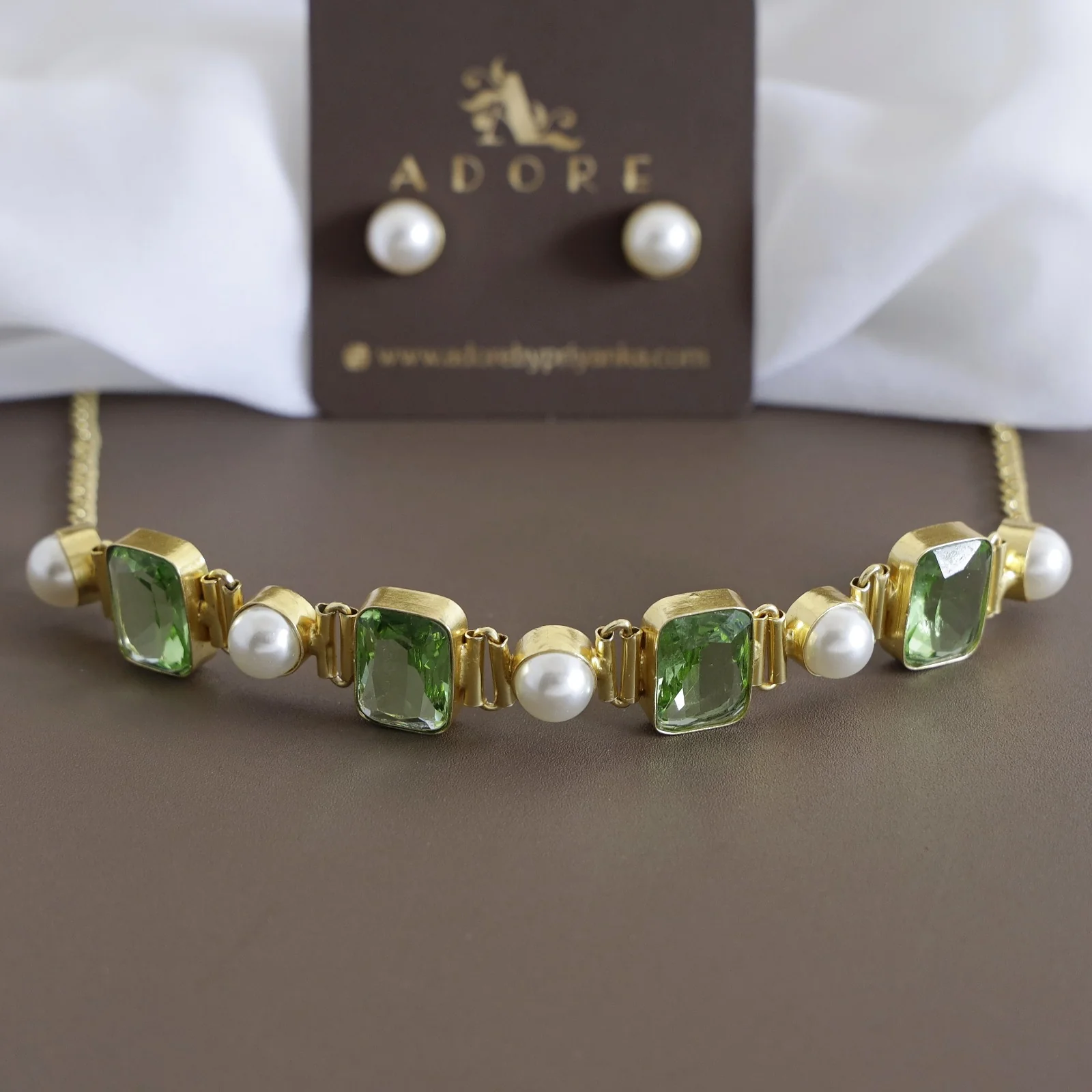 Hima Glossy Rectangle Pearl Choker With Pearl Stud - Image 18