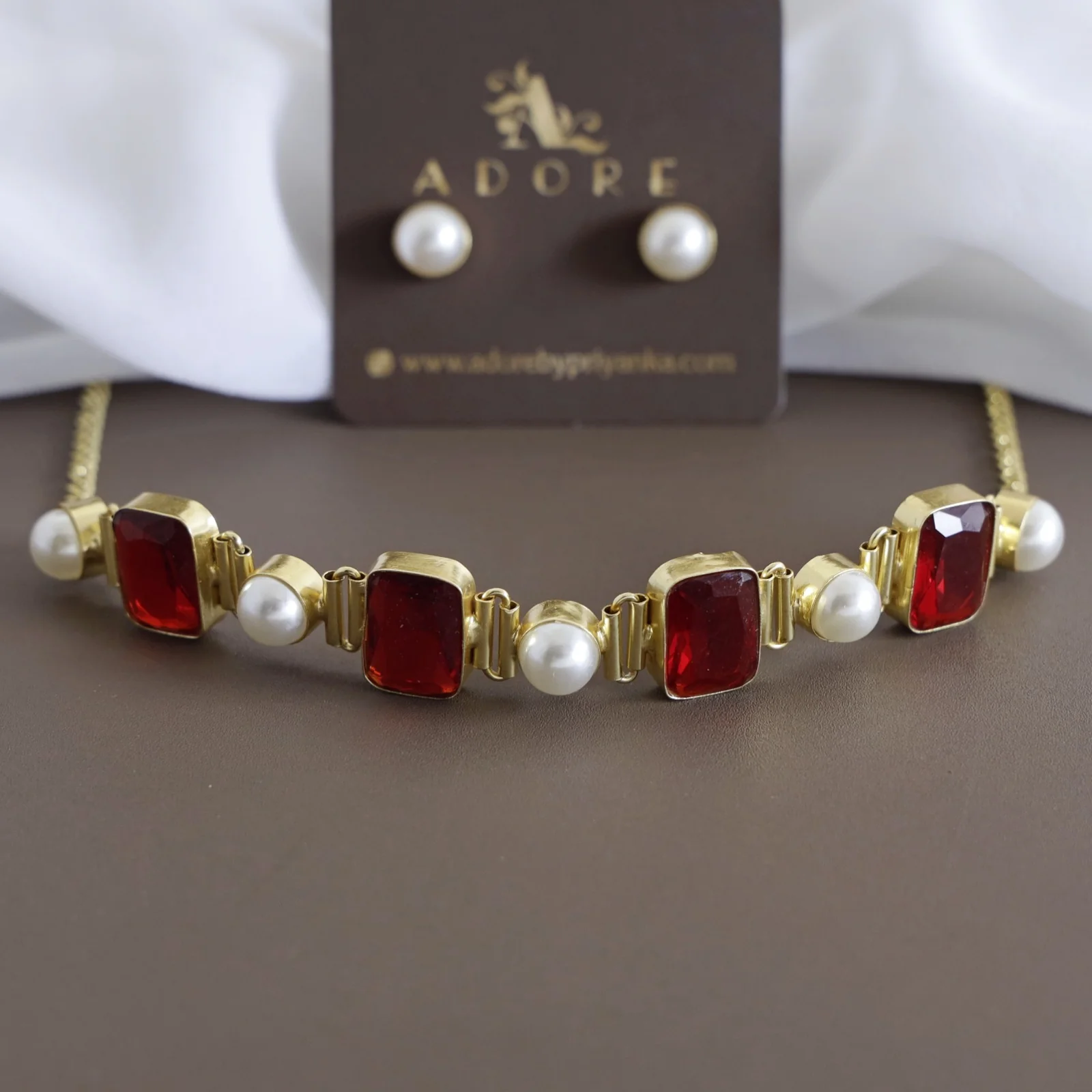 Hima Glossy Rectangle Pearl Choker With Pearl Stud - Image 21