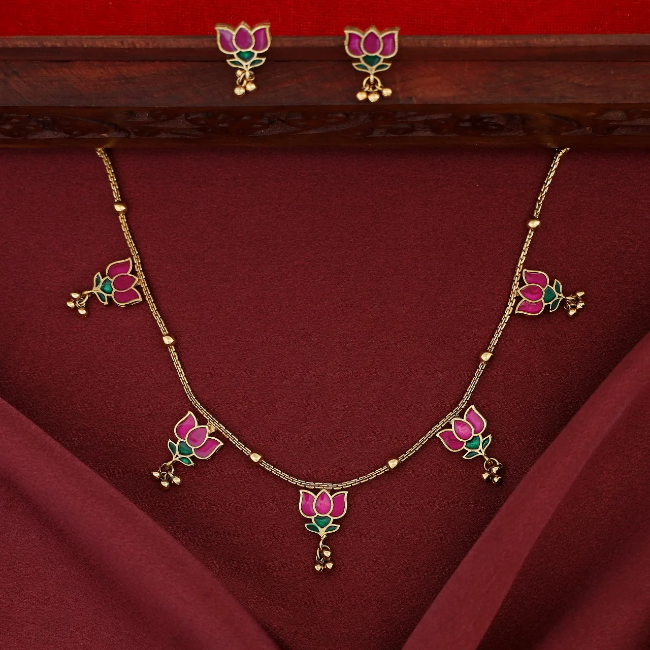 Hima Padma 5 Golden Ball Short Neckpiece With Earring - Image 2