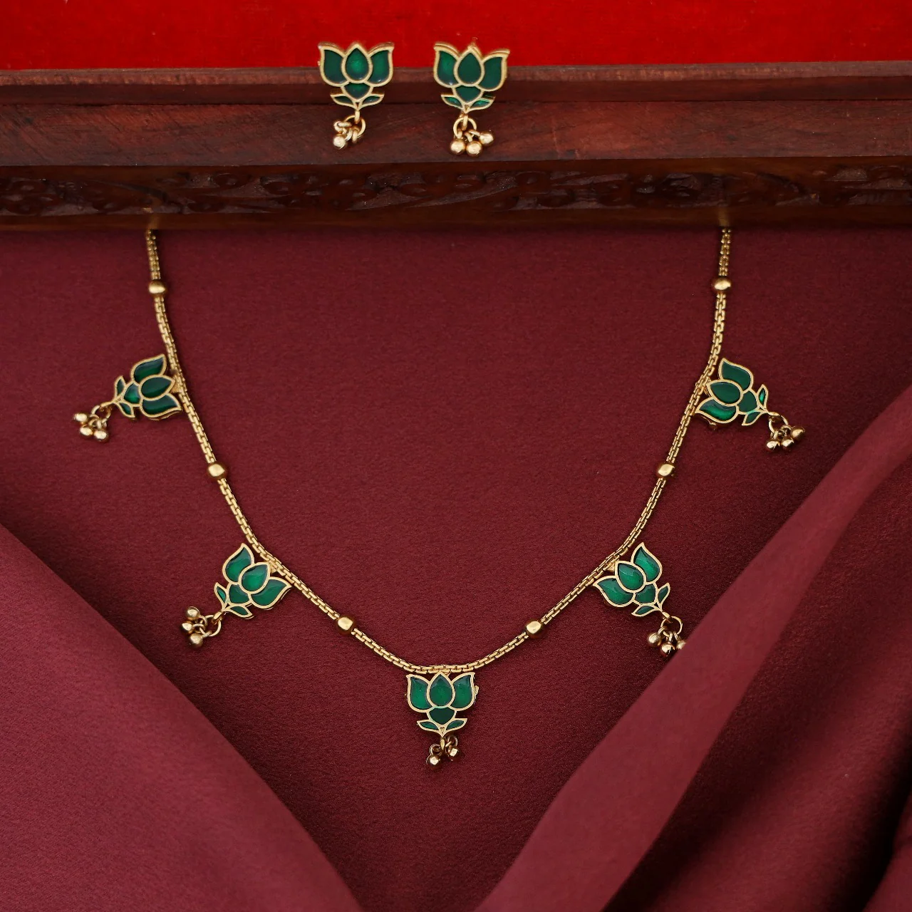 Hima Padma 5 Golden Ball Short Neckpiece With Earring - Image 3
