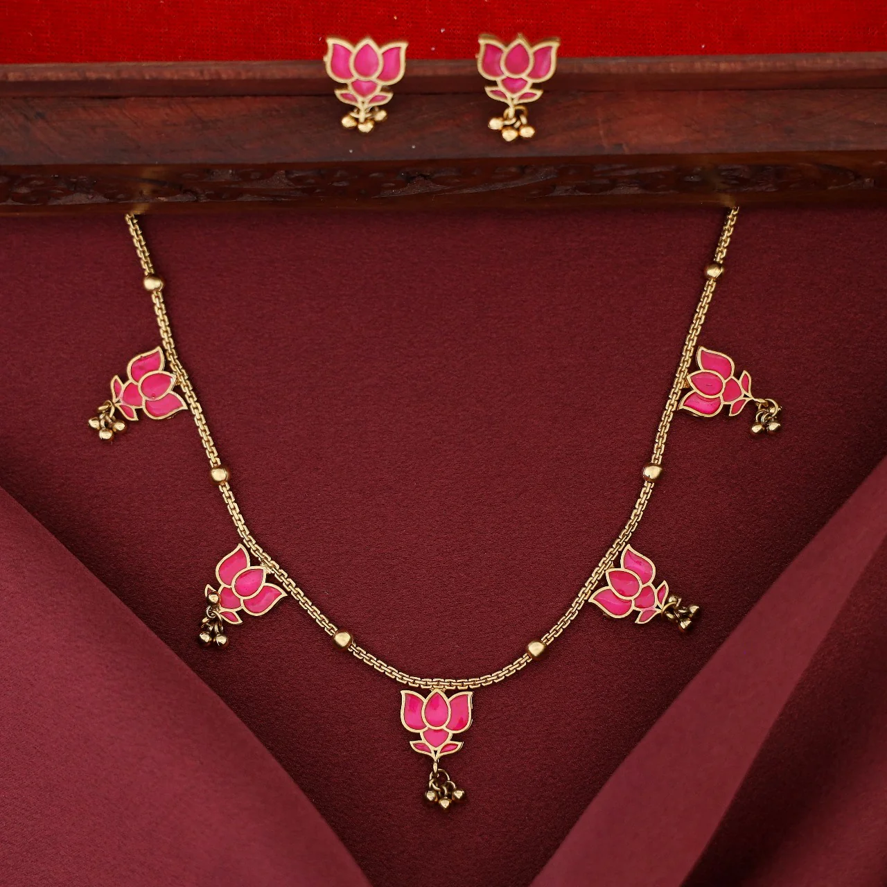 Hima Padma 5 Golden Ball Short Neckpiece With Earring - Image 5