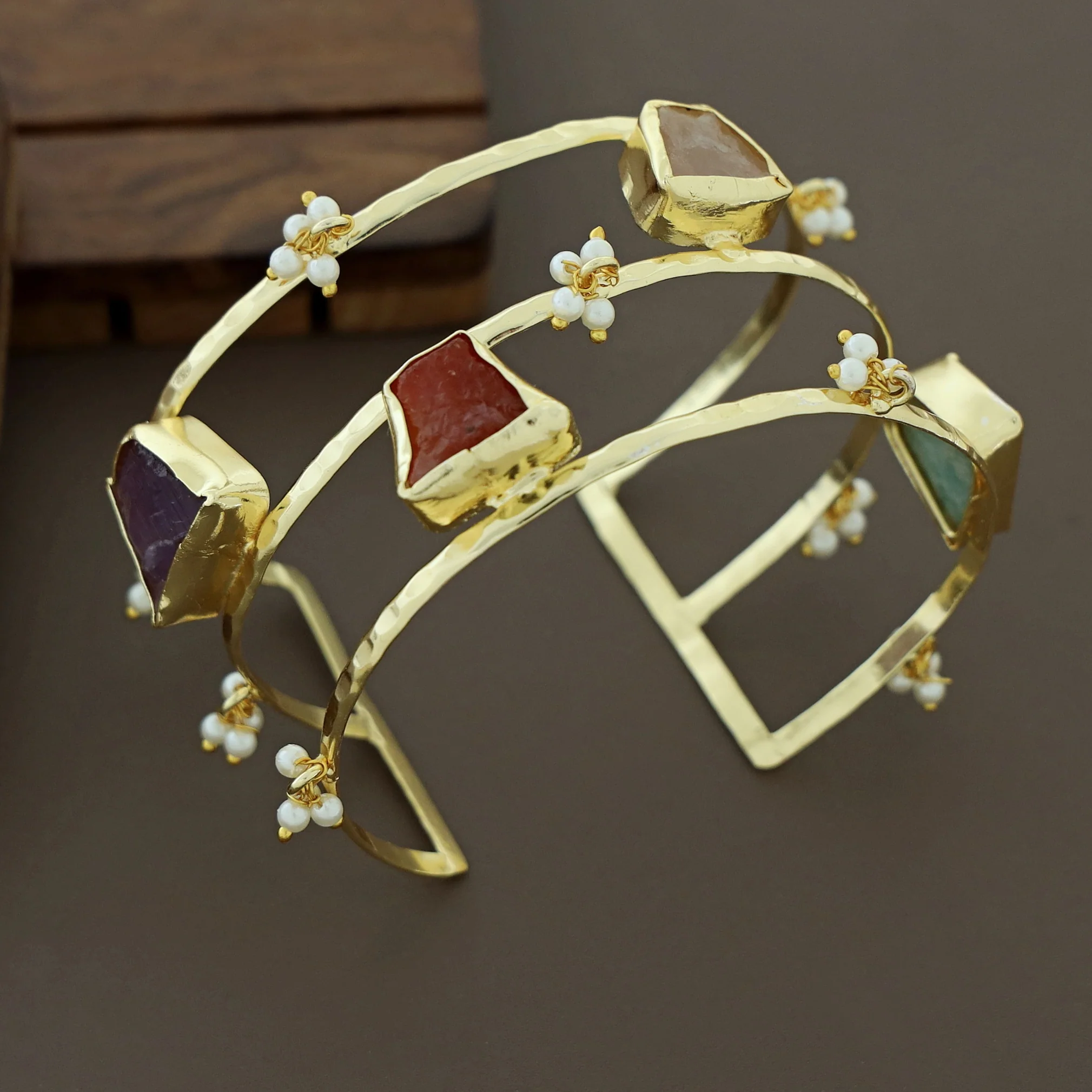 Hima Pearl Multicolour Raw Stone Bangle - Image 2
