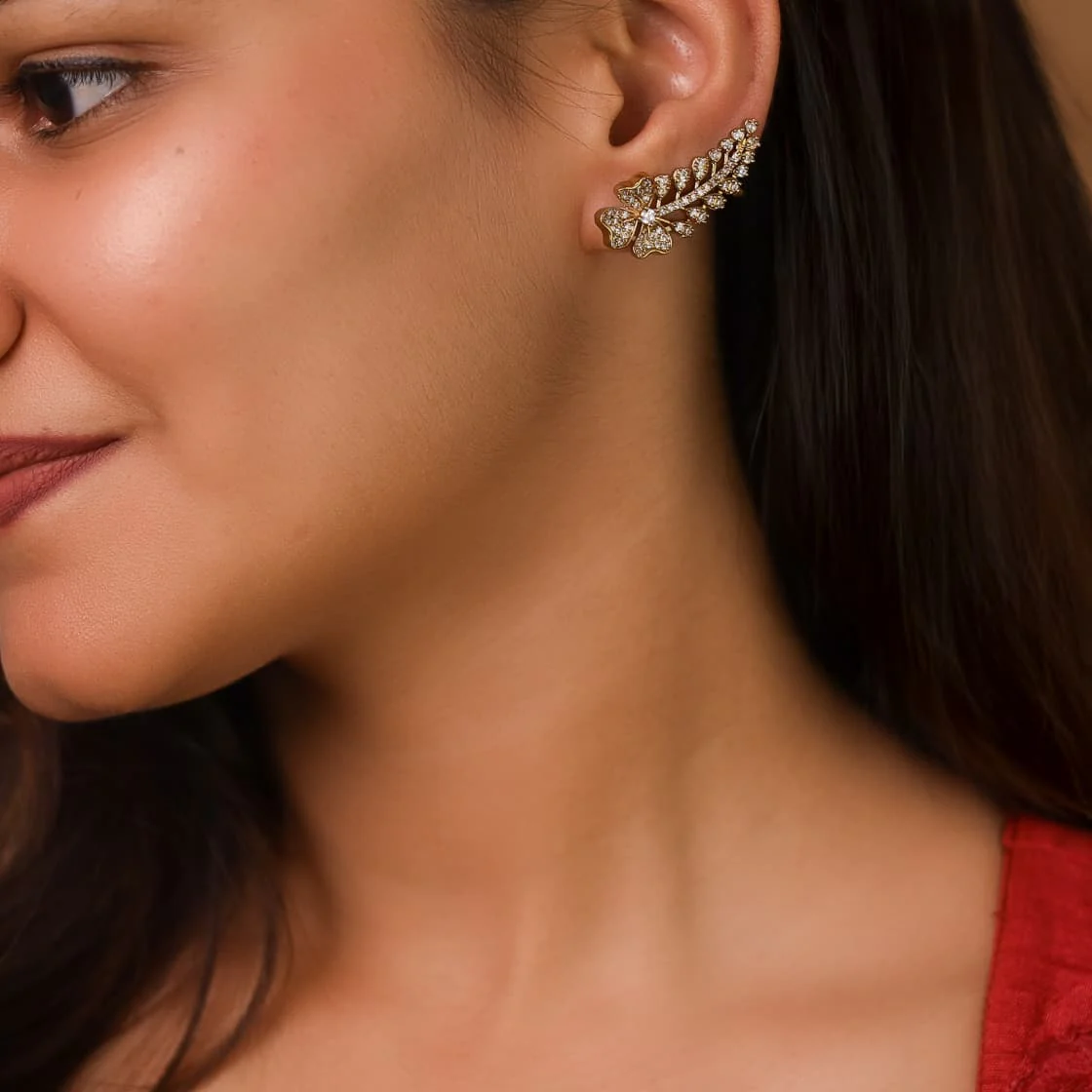 Himadri Golden Flower Ear-Cuff (Set of 2) - Image 3