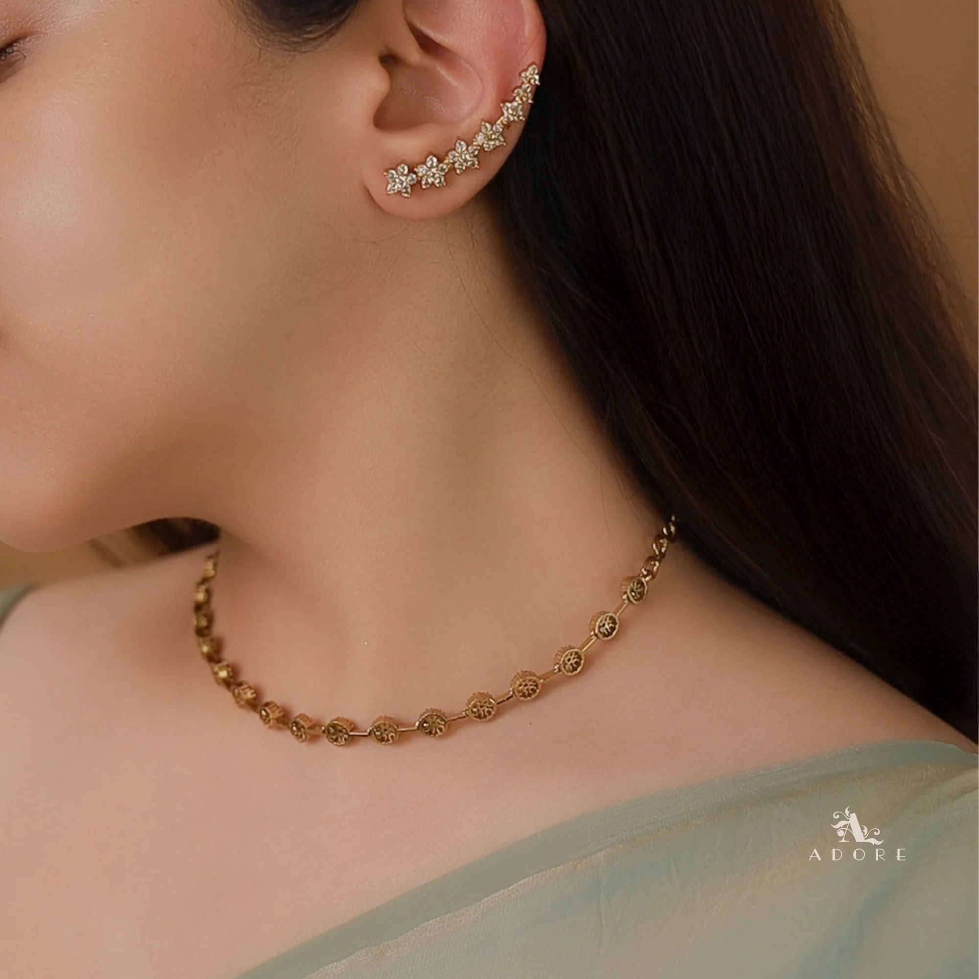 Himadri Golden Flower Ear-Cuff (Set of 2) - Image 7
