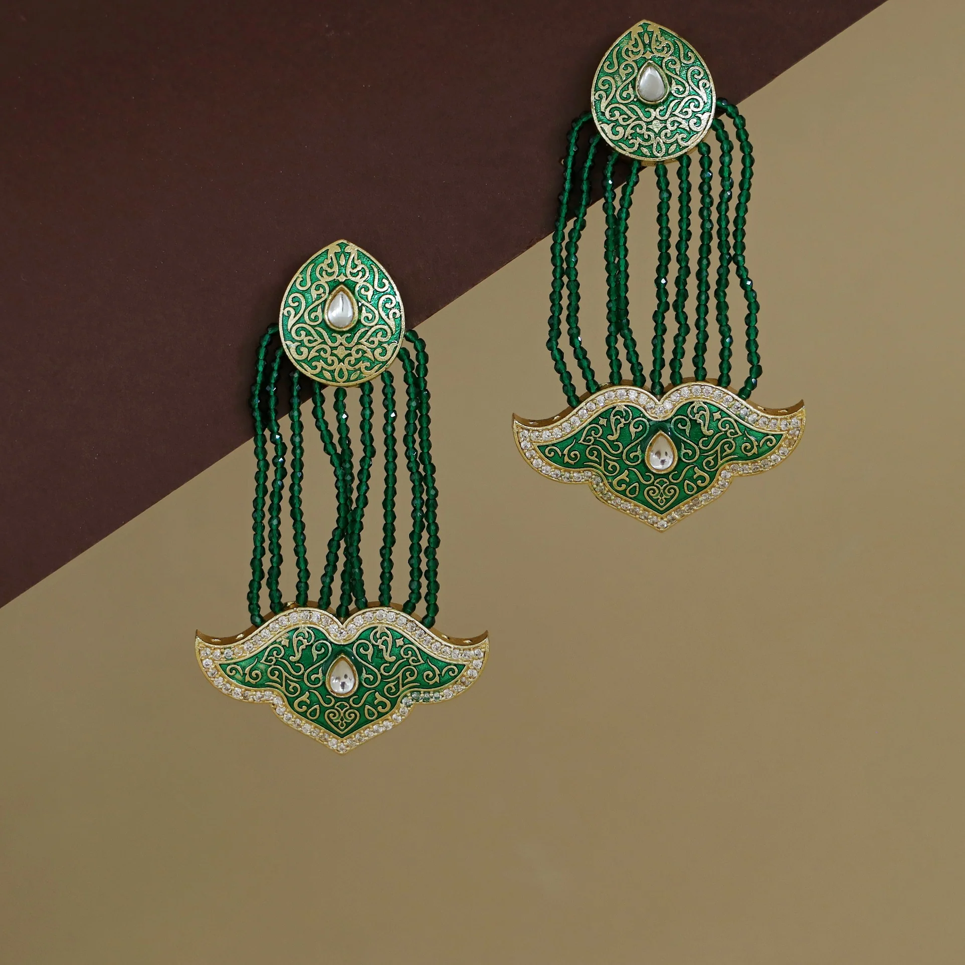 Himansha Beaded Tassel Kundan Earring - Image 2
