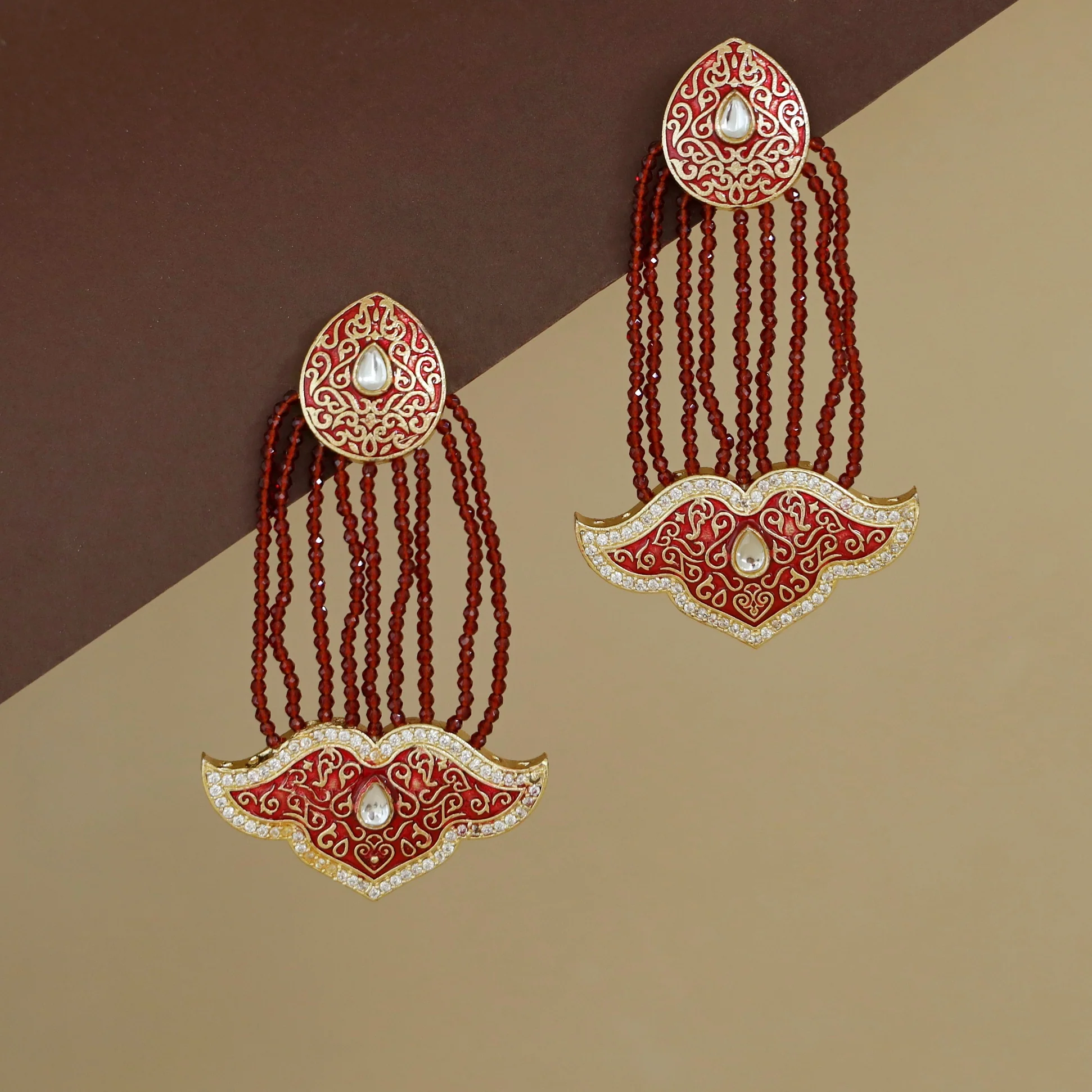 Himansha Beaded Tassel Kundan Earring - Image 3
