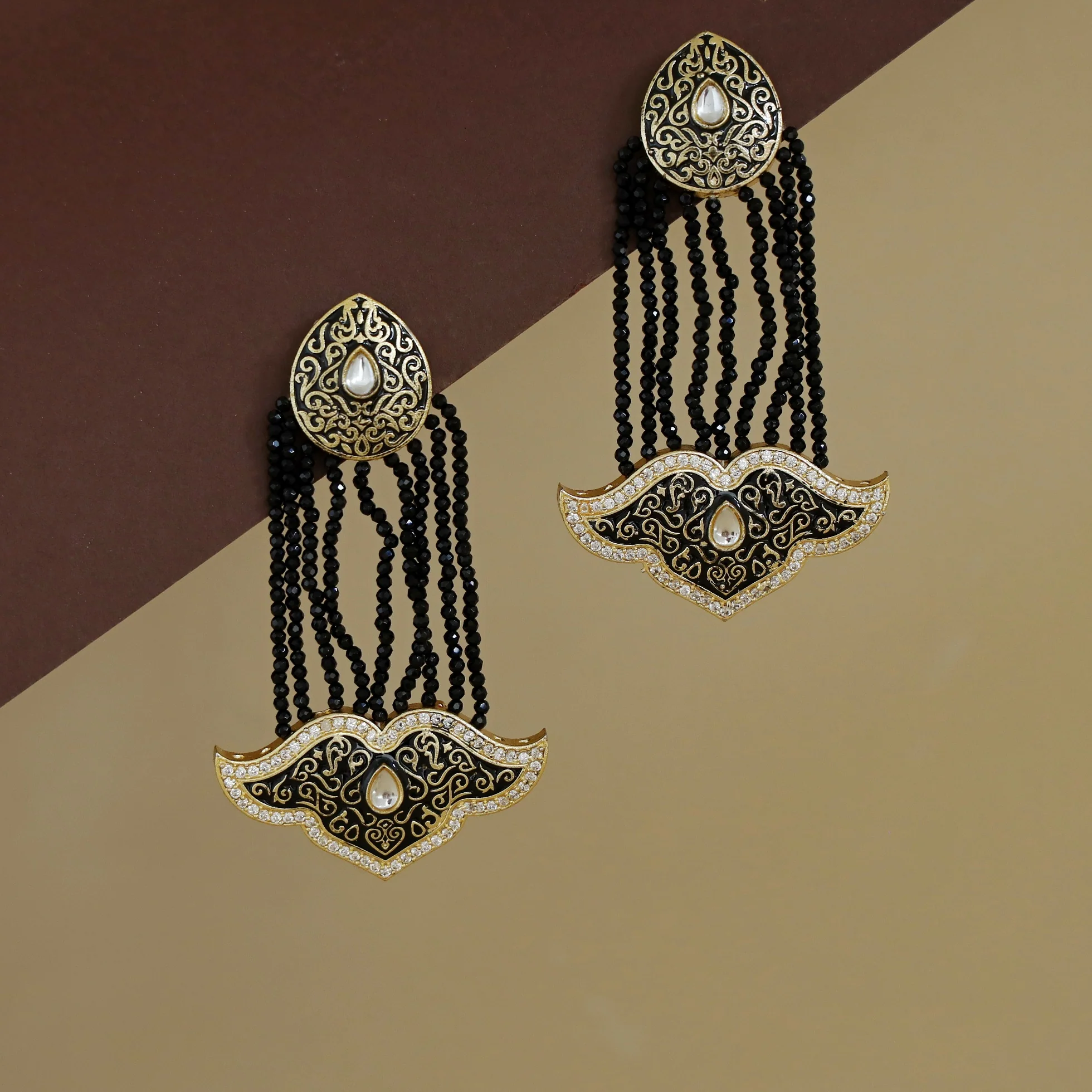 Himansha Beaded Tassel Kundan Earring - Image 4