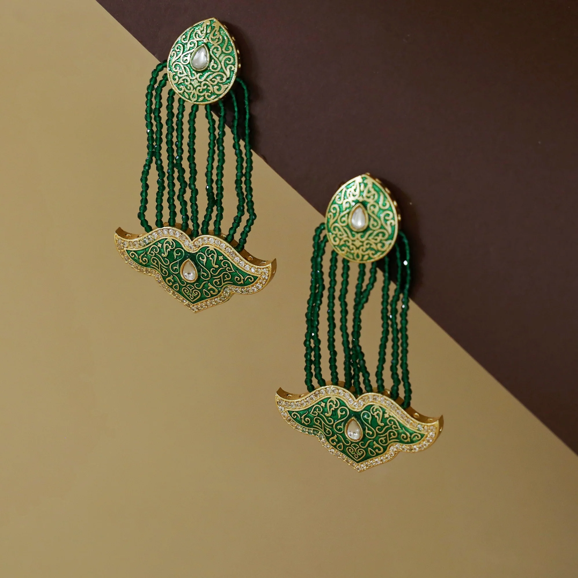 Himansha Beaded Tassel Kundan Earring - Image 7