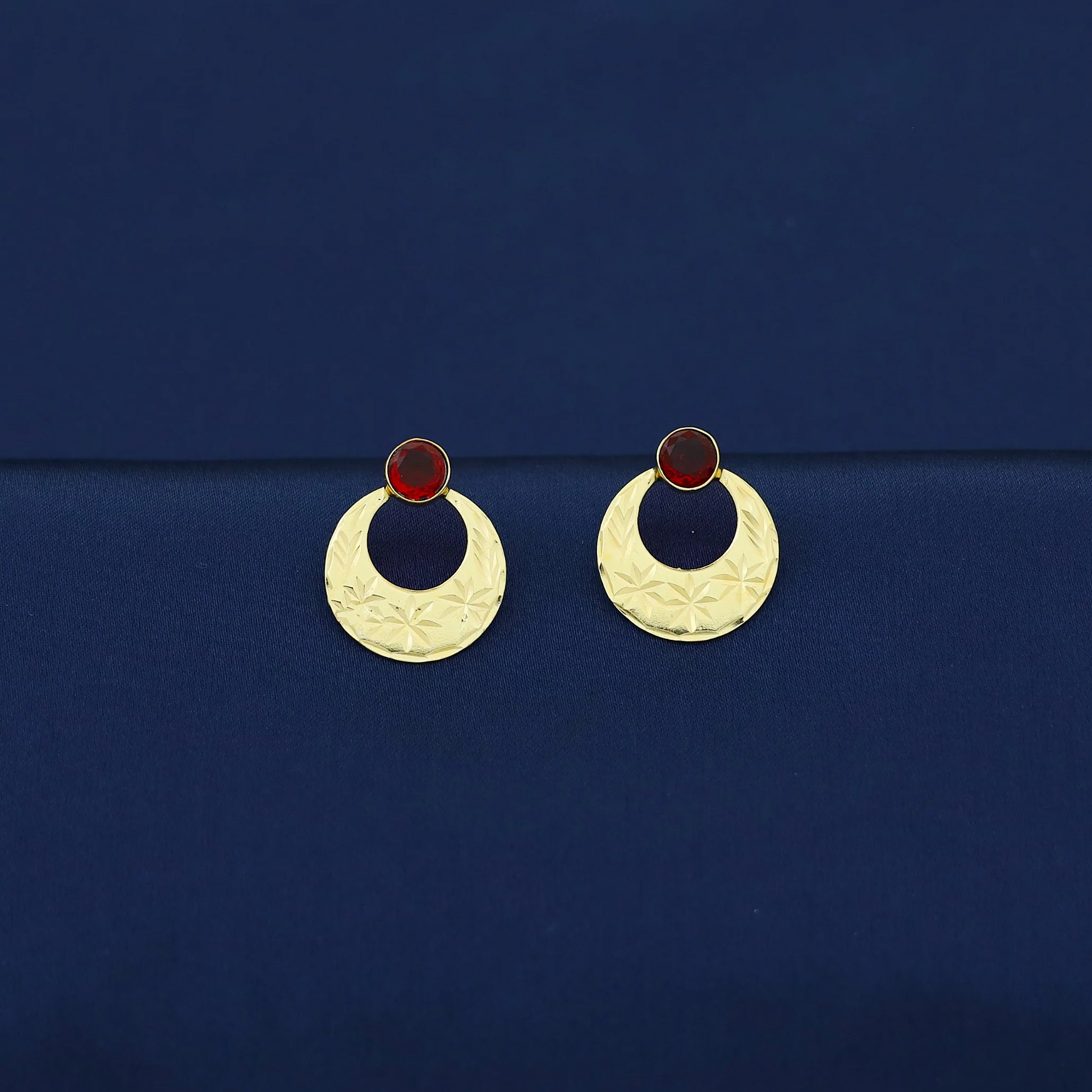 Hira Golden Half Moon Glossy Stone Stud - Image 2