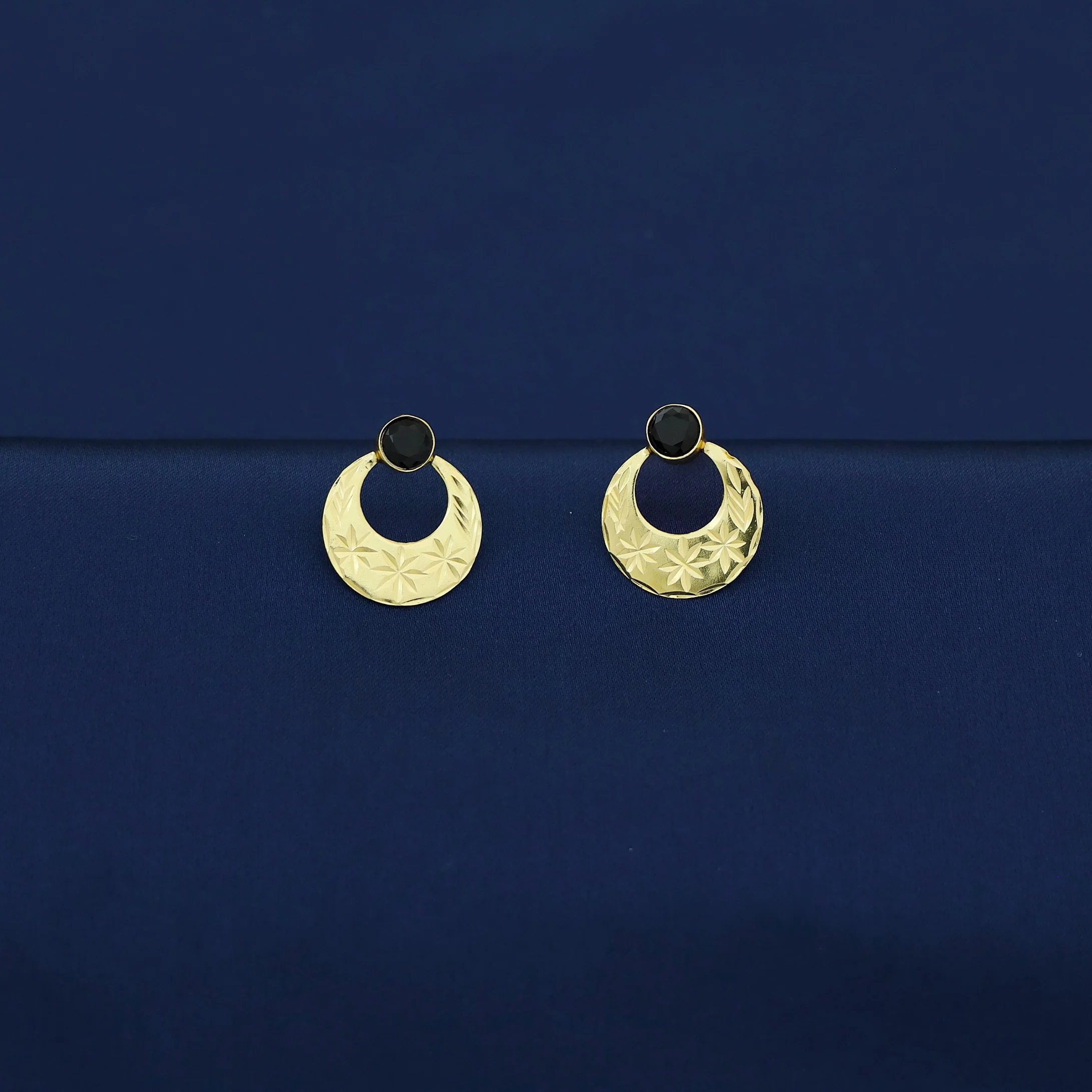 Hira Golden Half Moon Glossy Stone Stud - Image 3