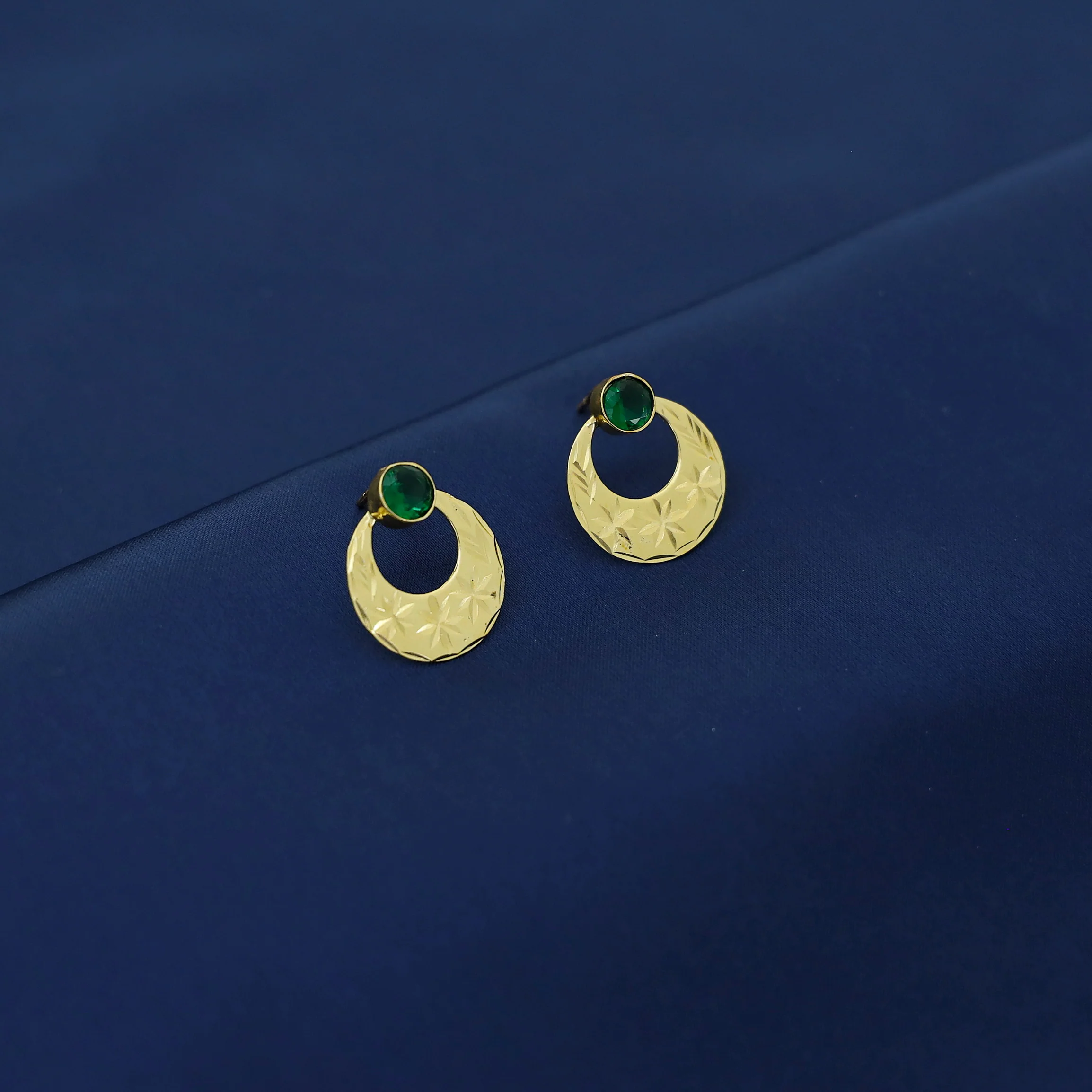 Hira Golden Half Moon Glossy Stone Stud - Image 4