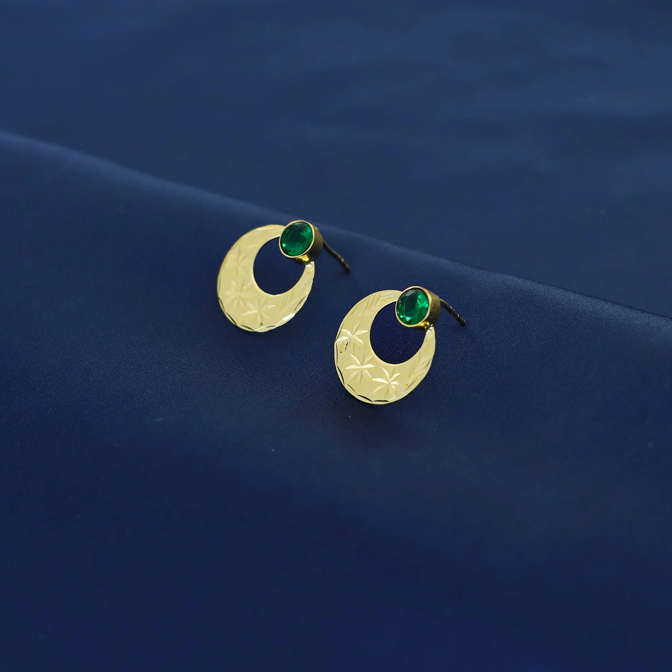 Hira Golden Half Moon Glossy Stone Stud - Image 5