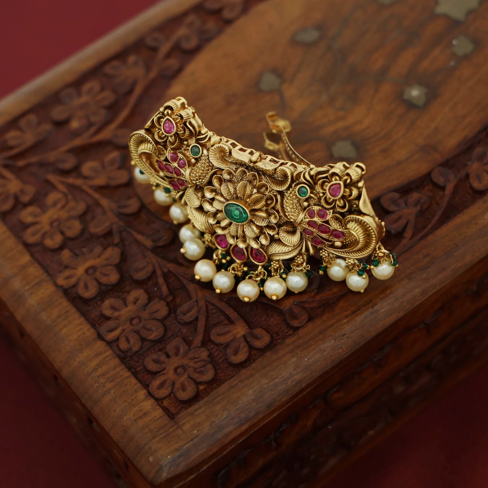 Hiral Dual Mayura Floral Pearl Bridal Hair Clip - Image 3