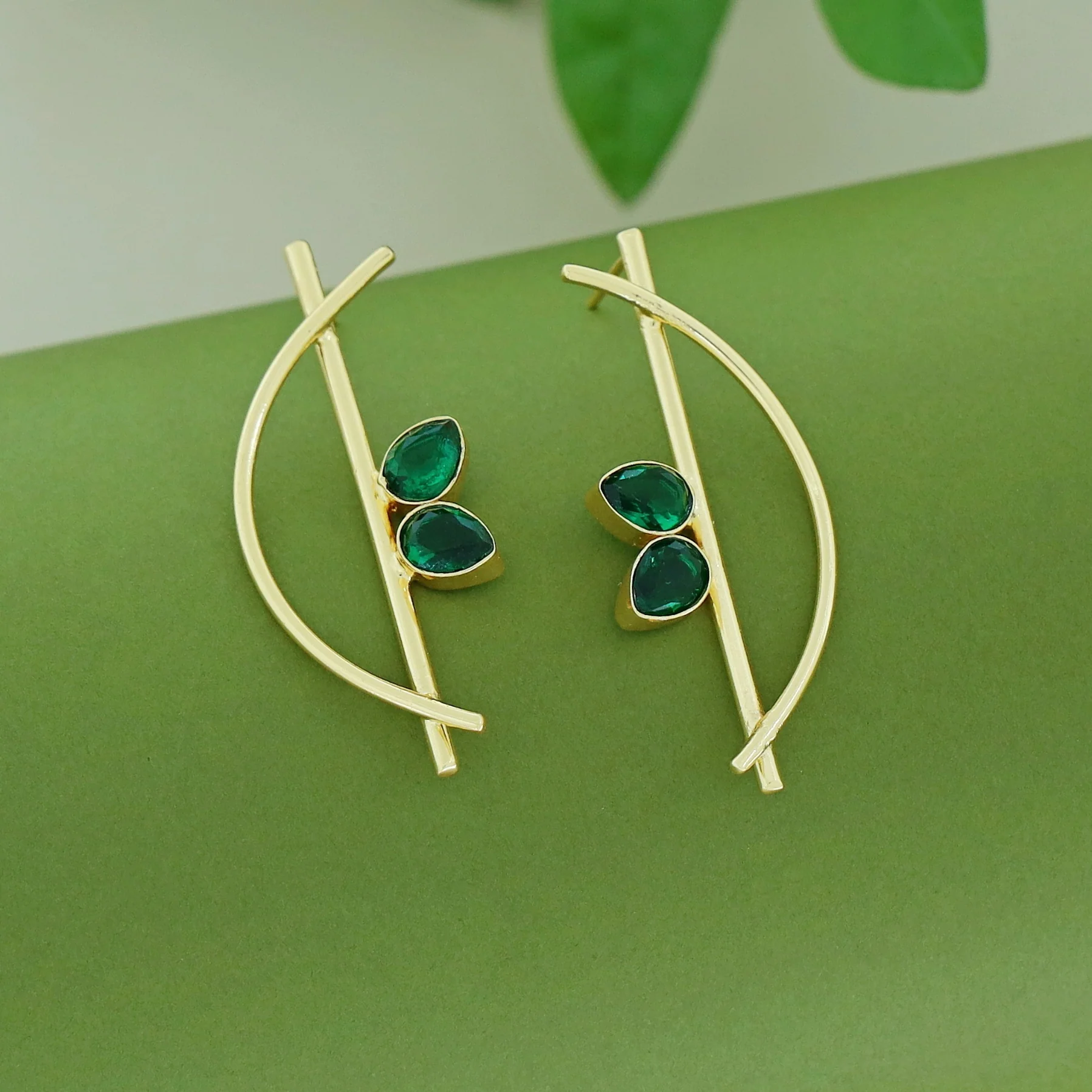 Hitha Golden Stick Curvy Glossy Earring - Image 2