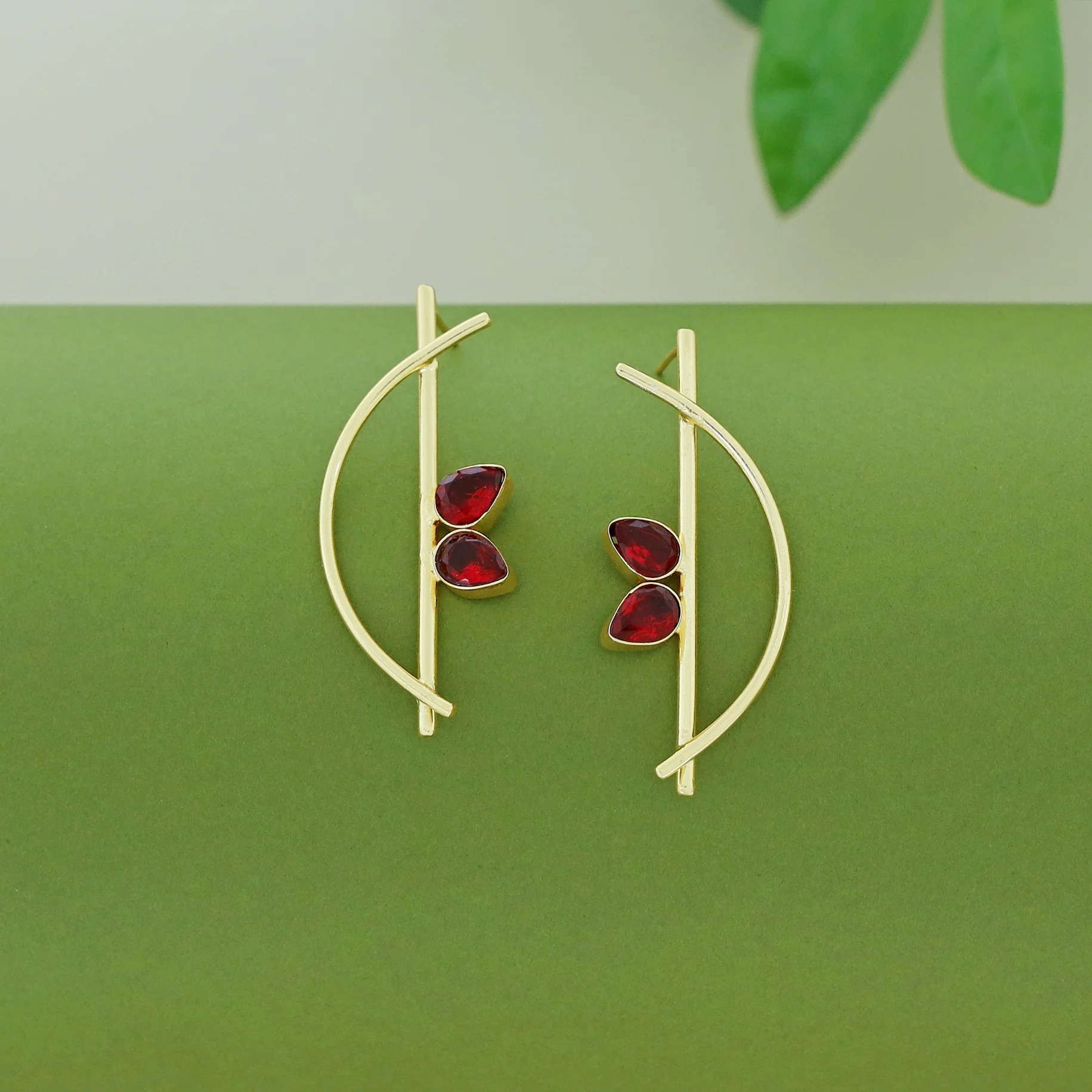 Hitha Golden Stick Curvy Glossy Earring - Image 3