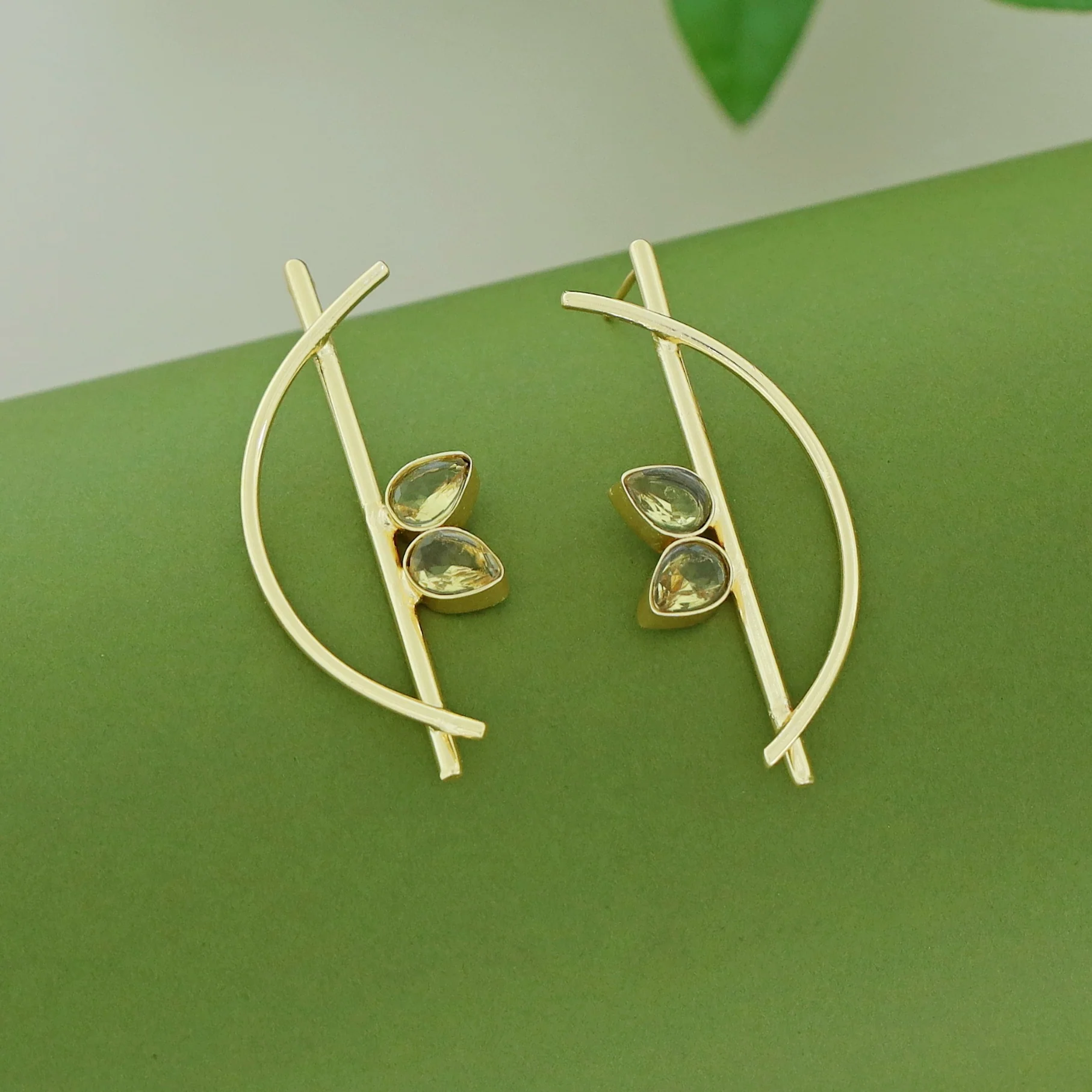 Hitha Golden Stick Curvy Glossy Earring - Image 6