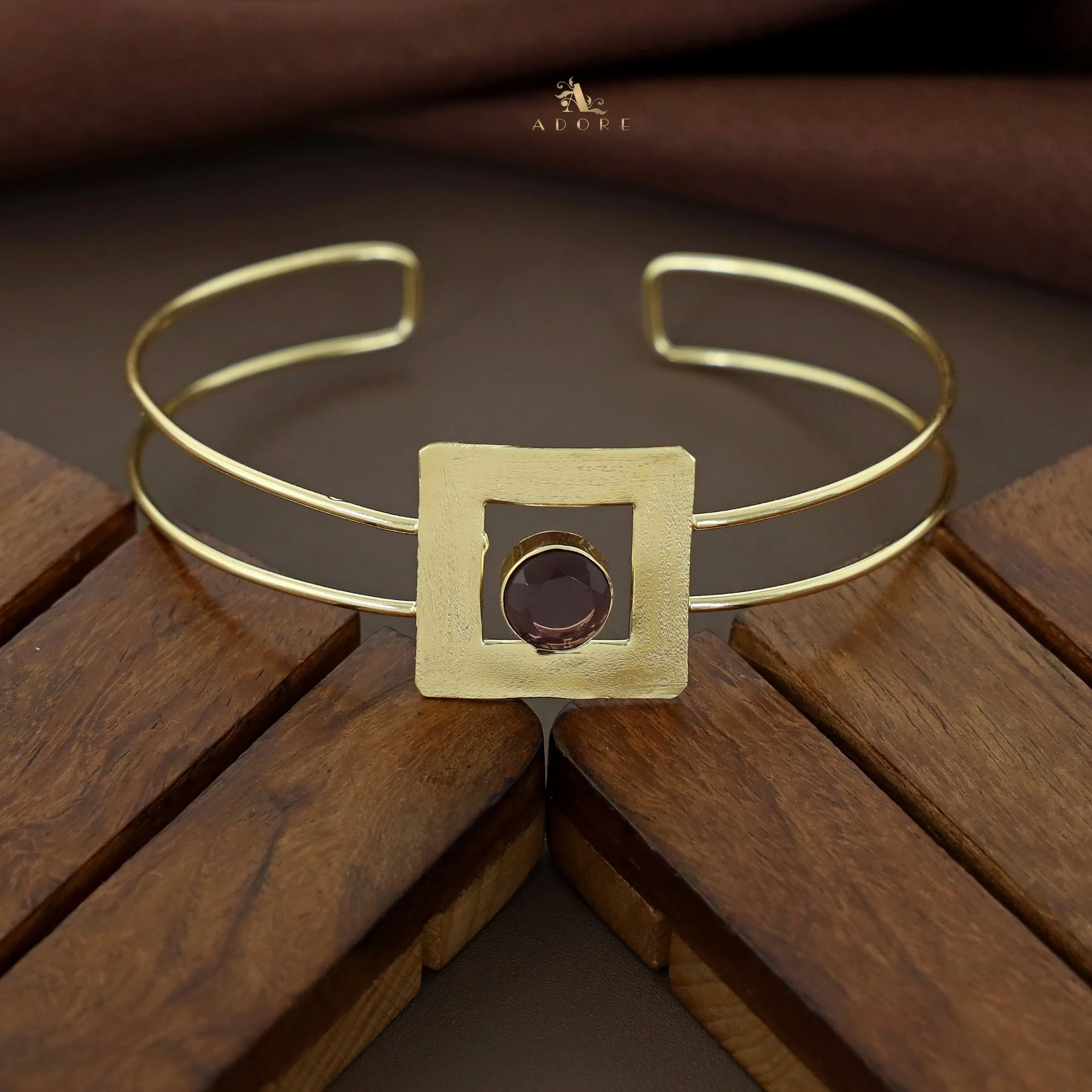Ida Golden Rectangle Round Glossy Bangle - Image 3