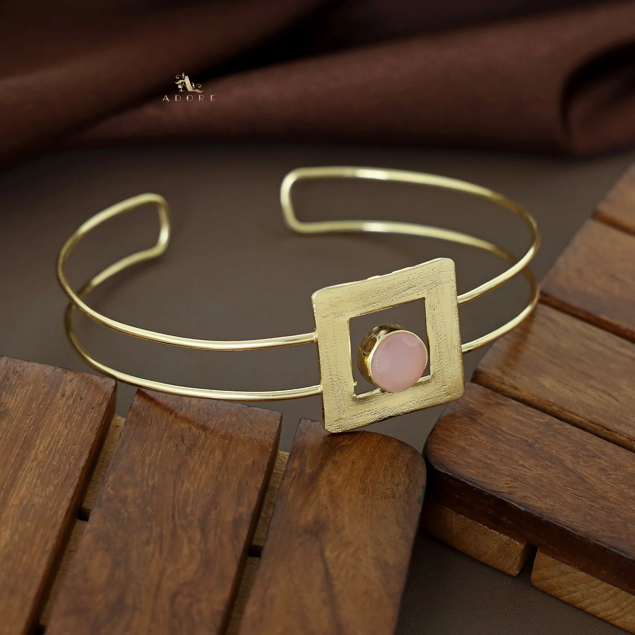 Ida Golden Rectangle Round Glossy Bangle - Image 4