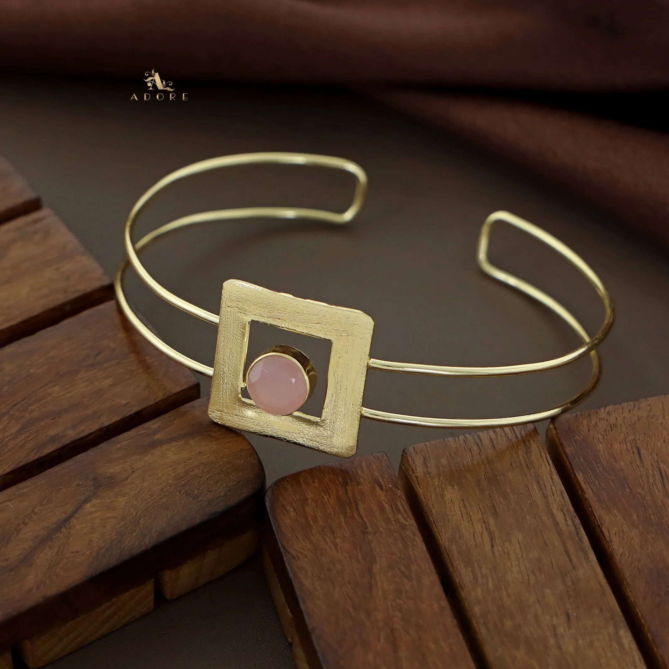 Ida Golden Rectangle Round Glossy Bangle - Image 5