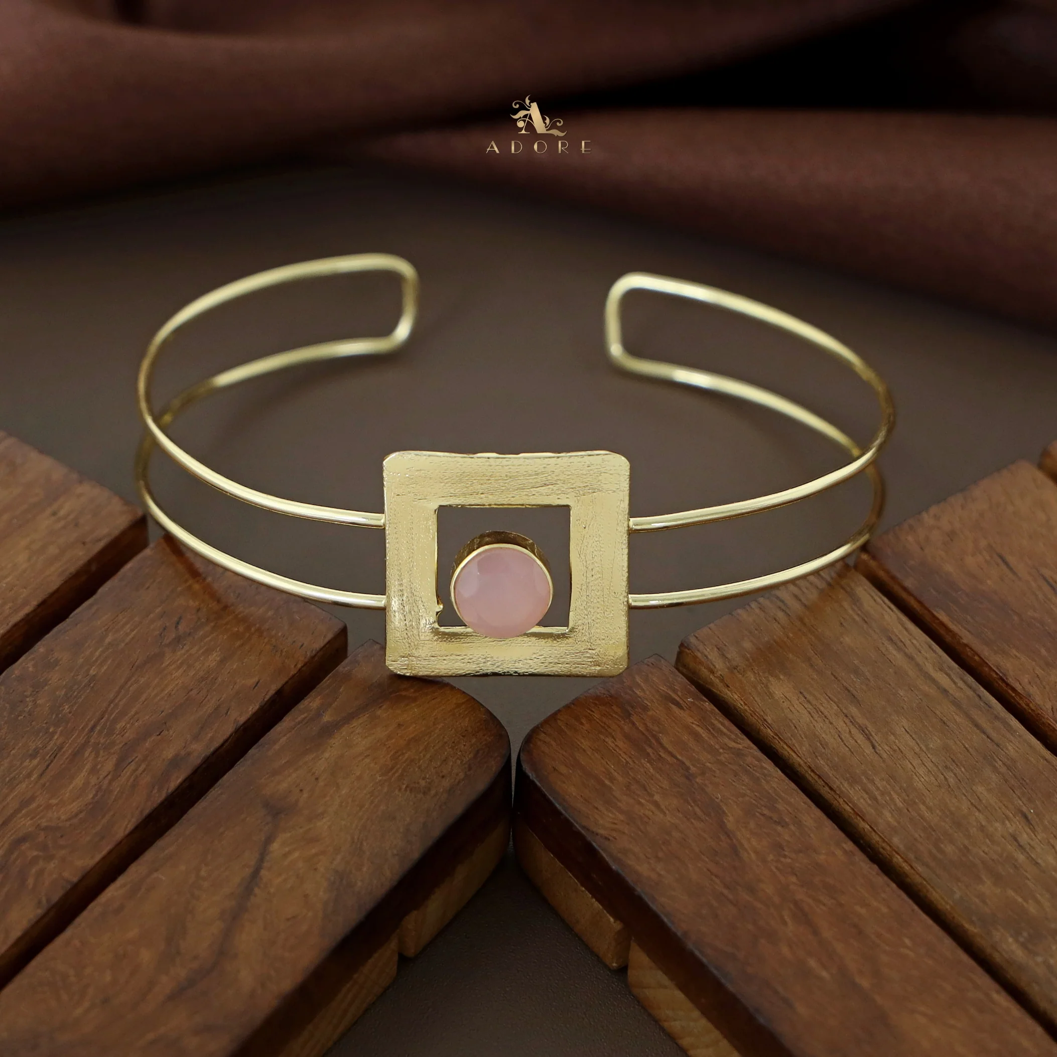 Ida Golden Rectangle Round Glossy Bangle - Image 6