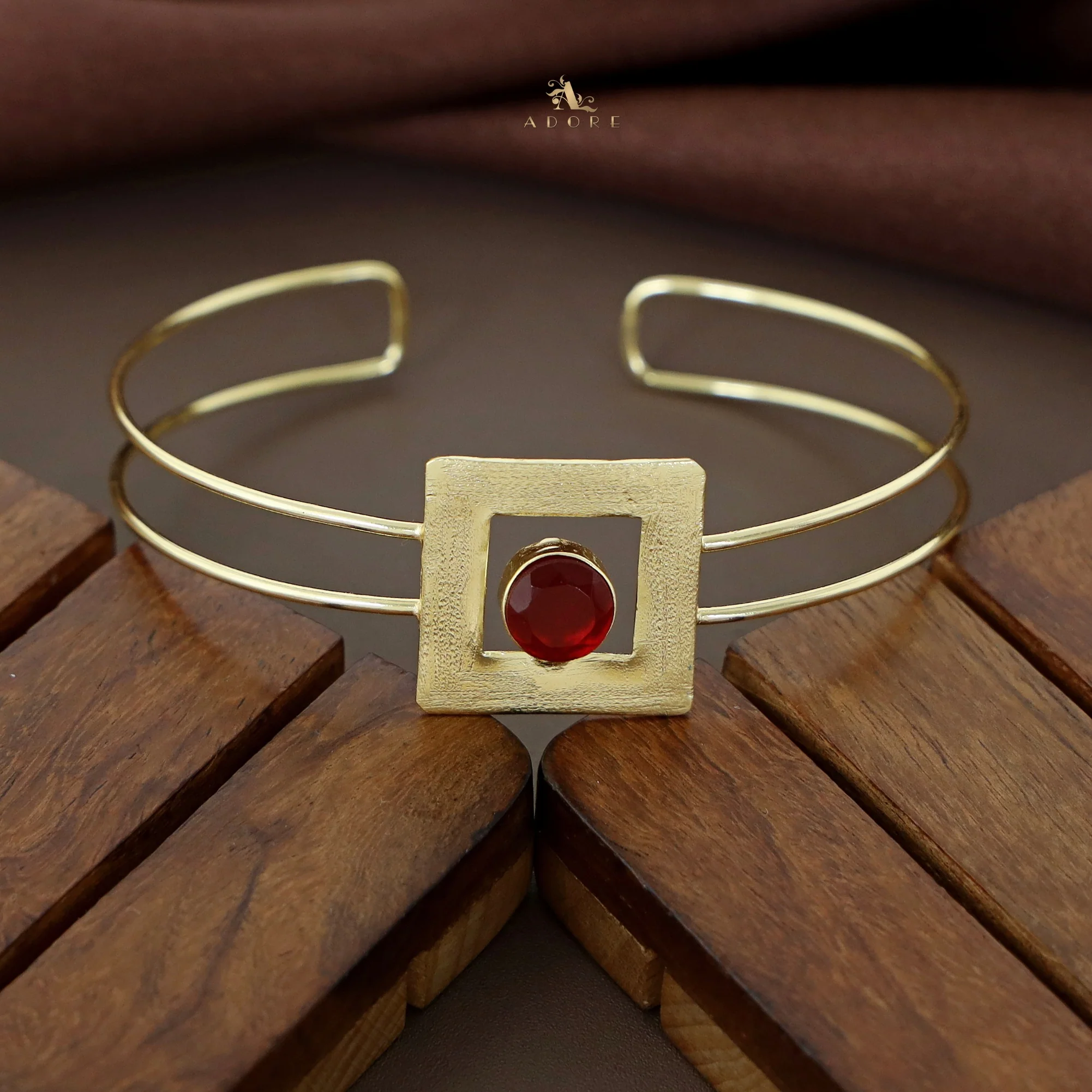 Ida Golden Rectangle Round Glossy Bangle - Image 7