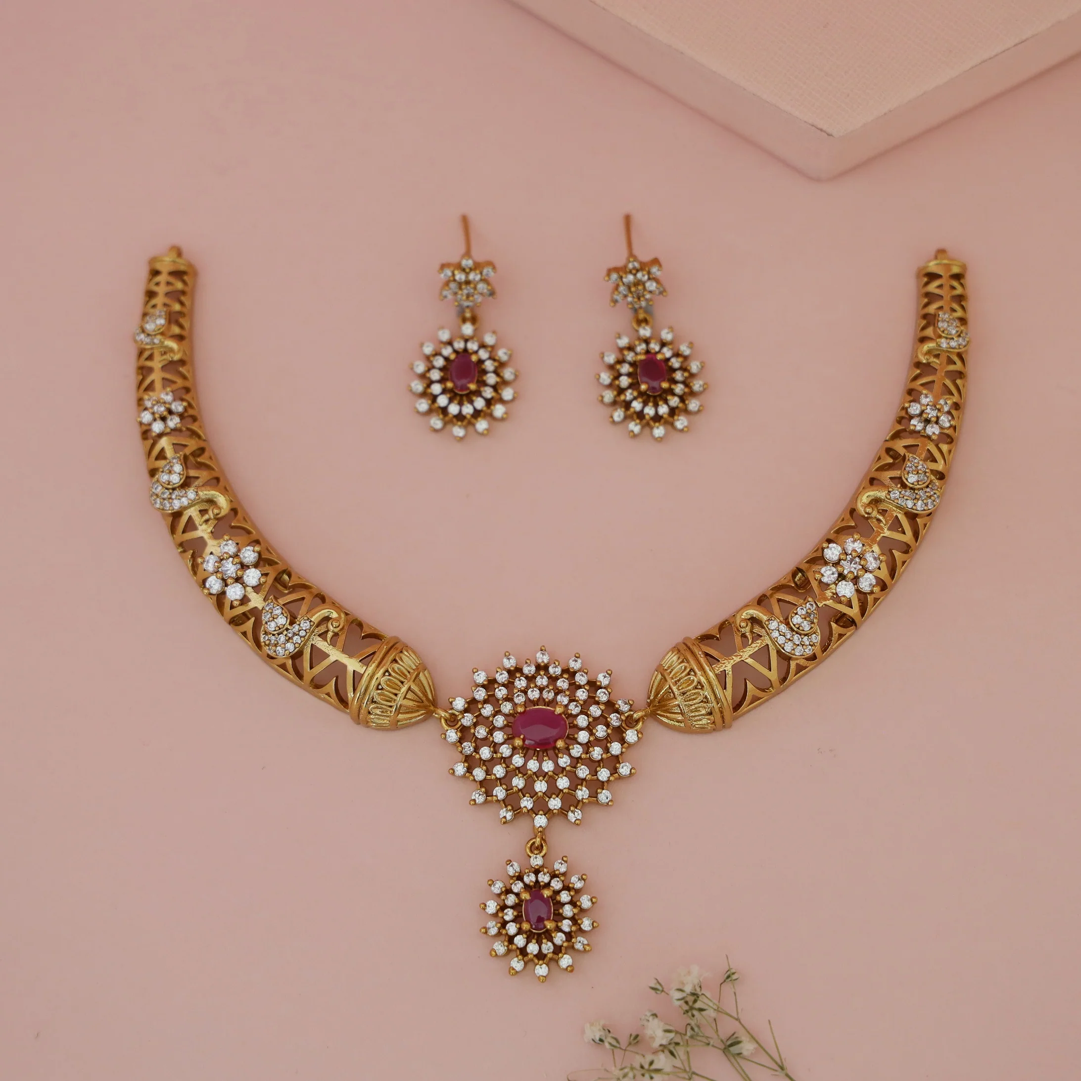 Ikshitha AD Stone Stiff Wing Neckpiece With Earring - Image 10
