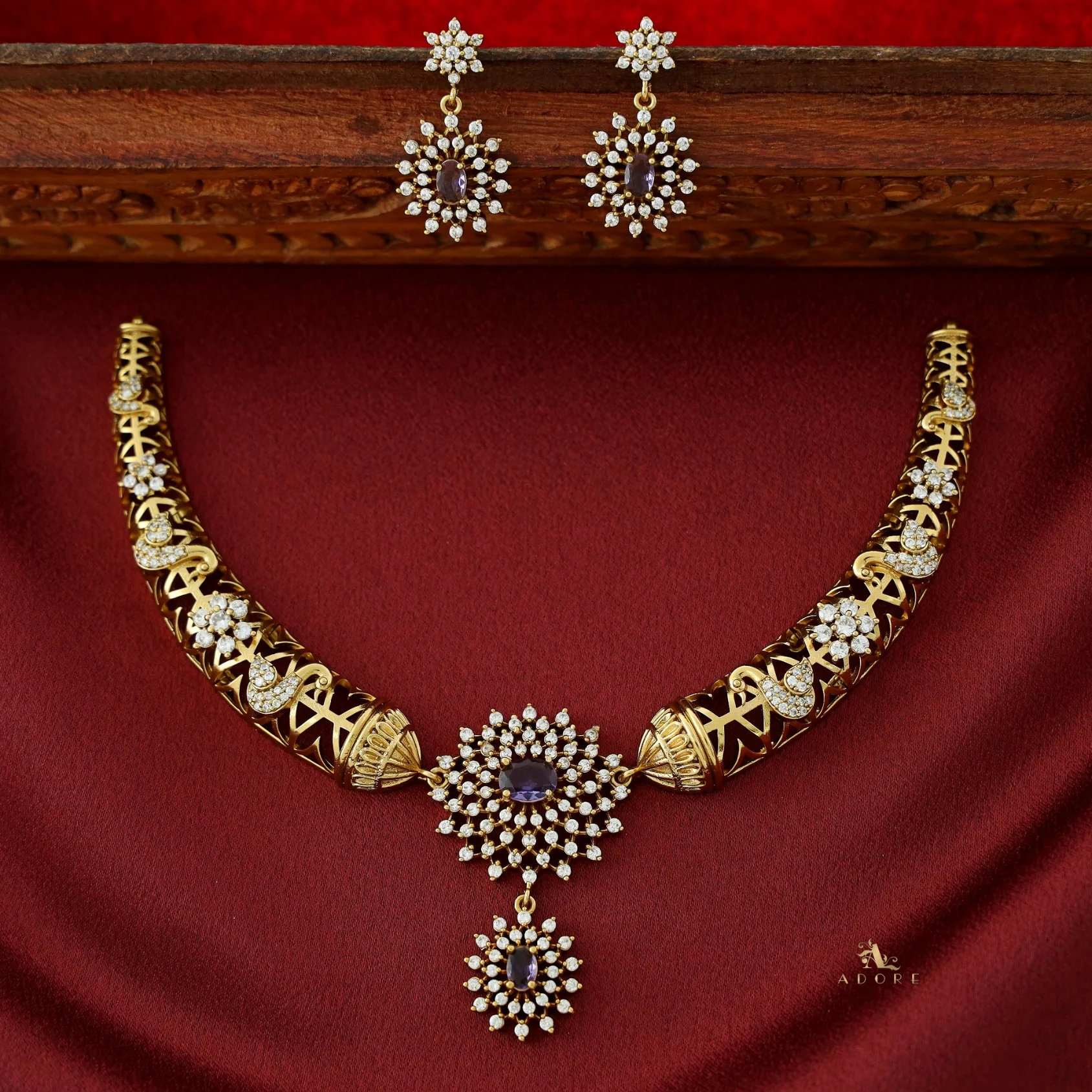 Ikshitha AD Stone Stiff Wing Neckpiece With Earring - Image 2