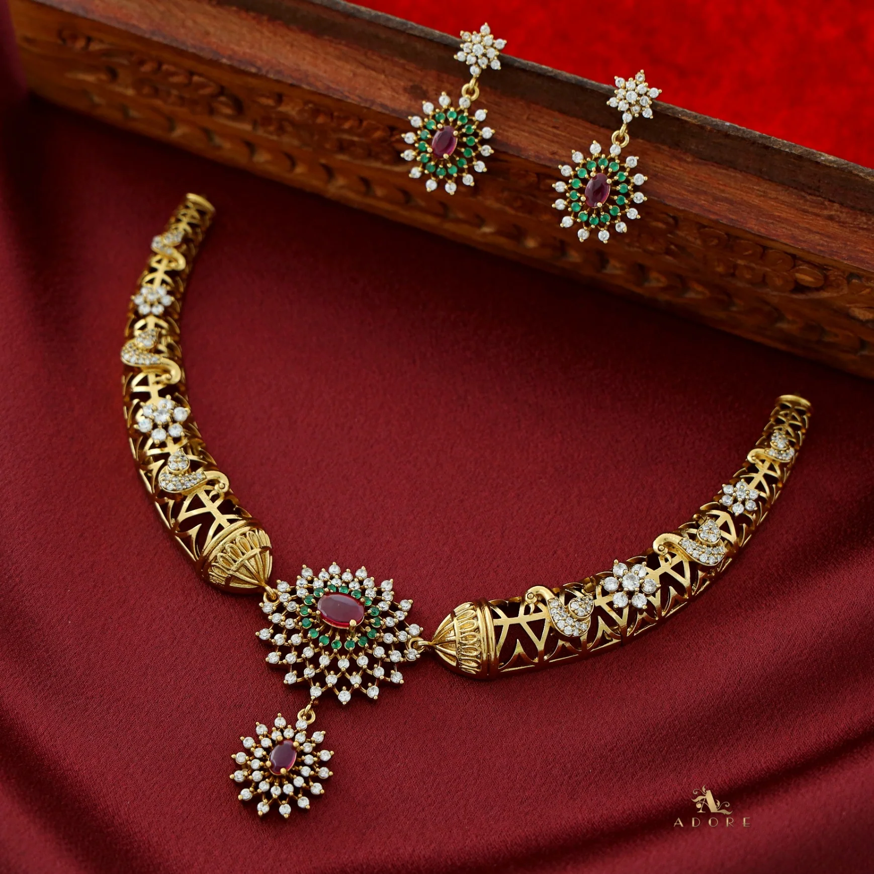 Ikshitha AD Stone Stiff Wing Neckpiece With Earring - Image 3